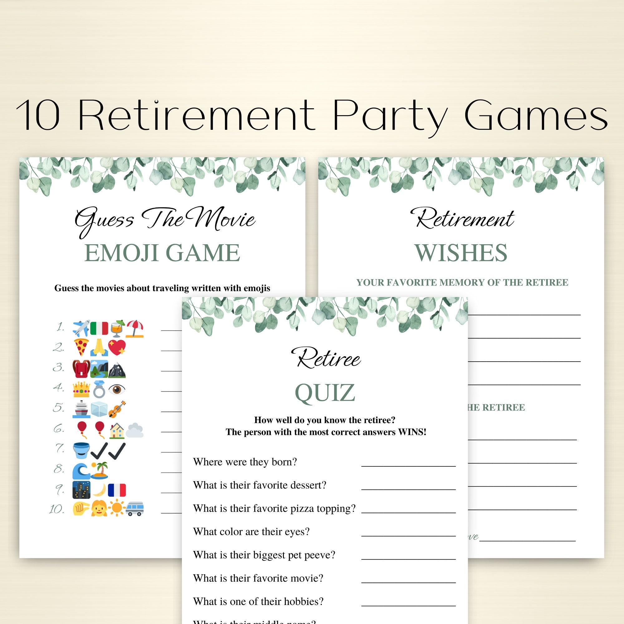 10 Printable Retirement Party Games Retirement Party Game Bundle Office Retirement Games Work Retirement Games DOWNLOAD Etsy