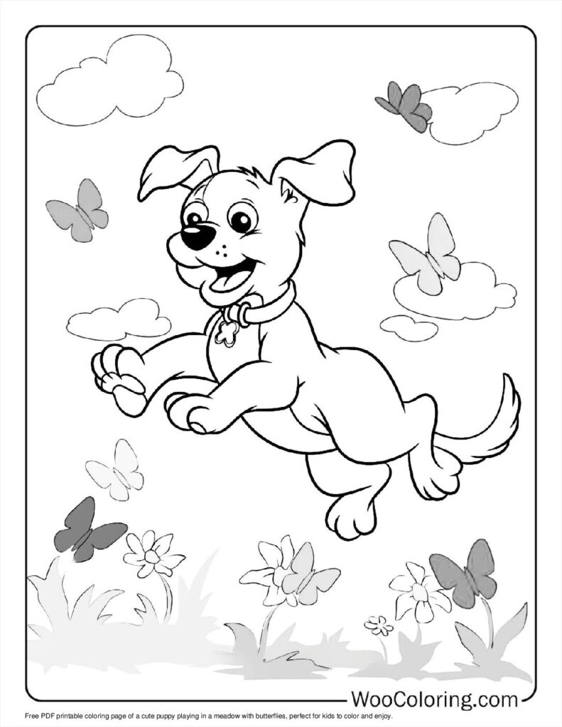 Puppy On Grass Printable Coloring Pages