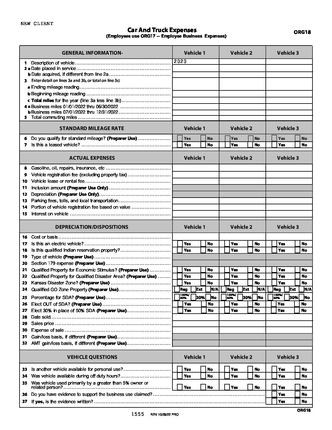 2022 Car Truck Expense Worksheet Italiano Tax Solutions Inc