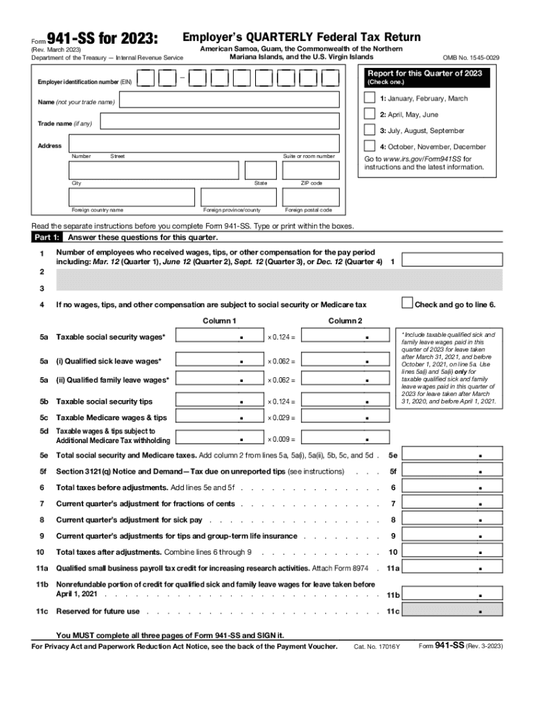 2023 2025 Form IRS 941 SS Fill Online Printable Fillable Blank PdfFiller