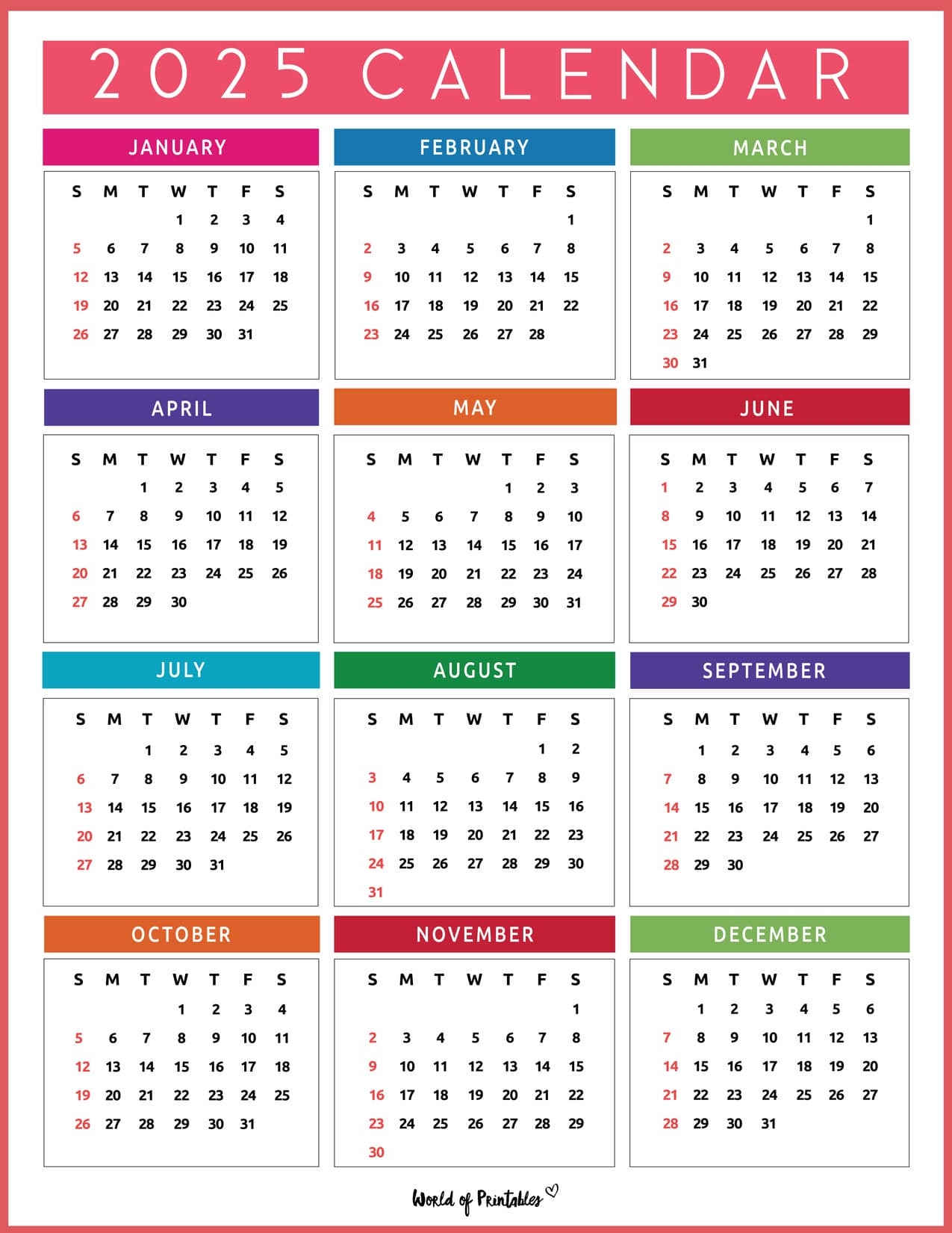 Full Year Calendar 2025 Printable
