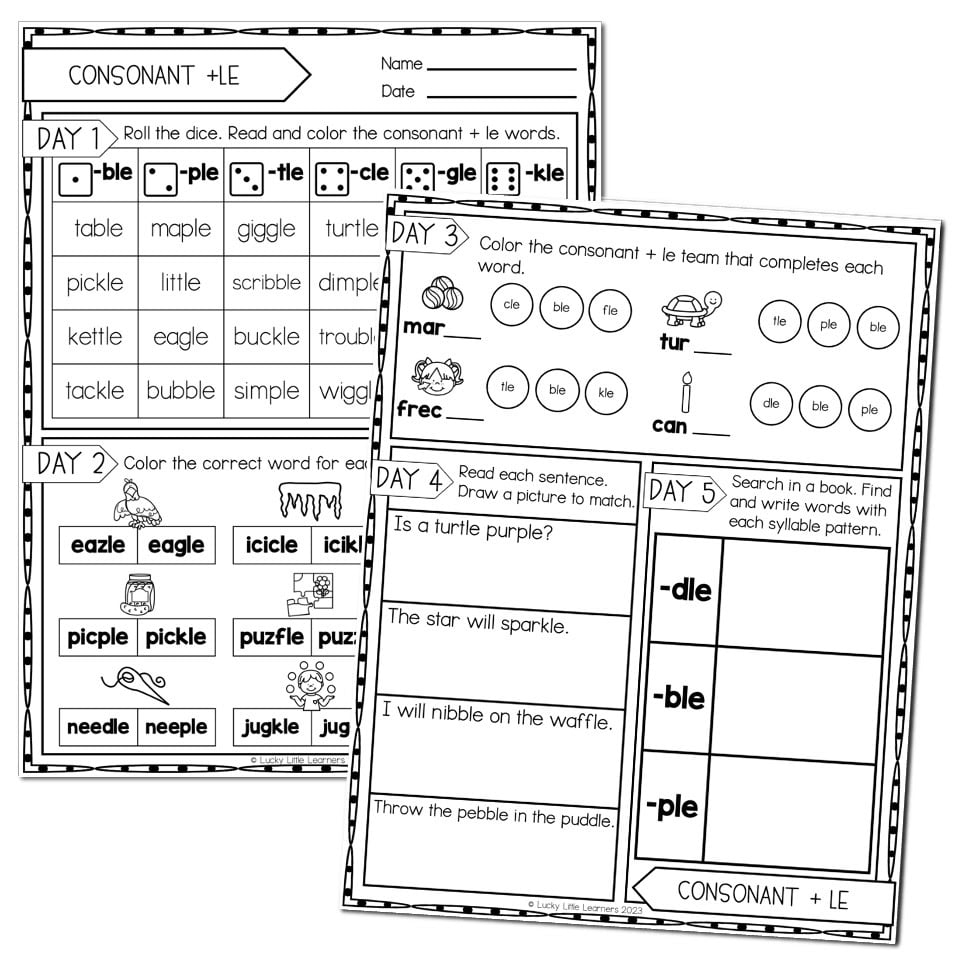 2nd Grade Phonics Worksheets Consonant Le Syllables Final Stable Syllables Lucky Little Learners