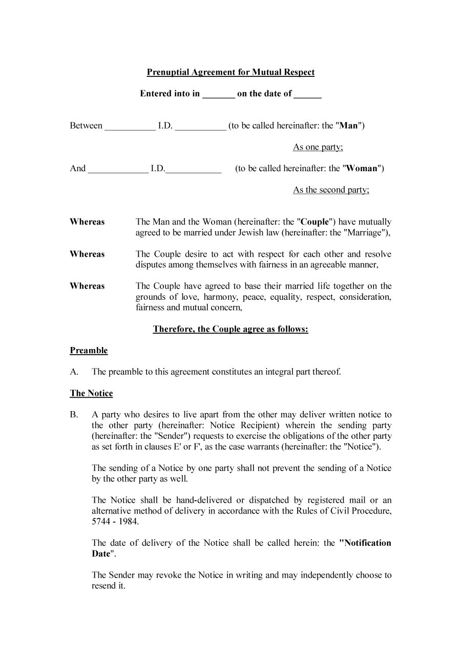 Free Printable Prenuptial Agreements