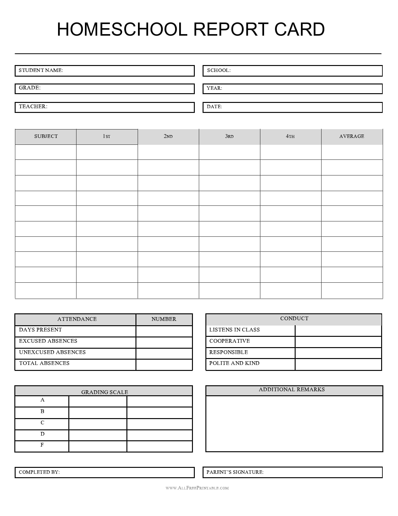 Report Card Printable Template