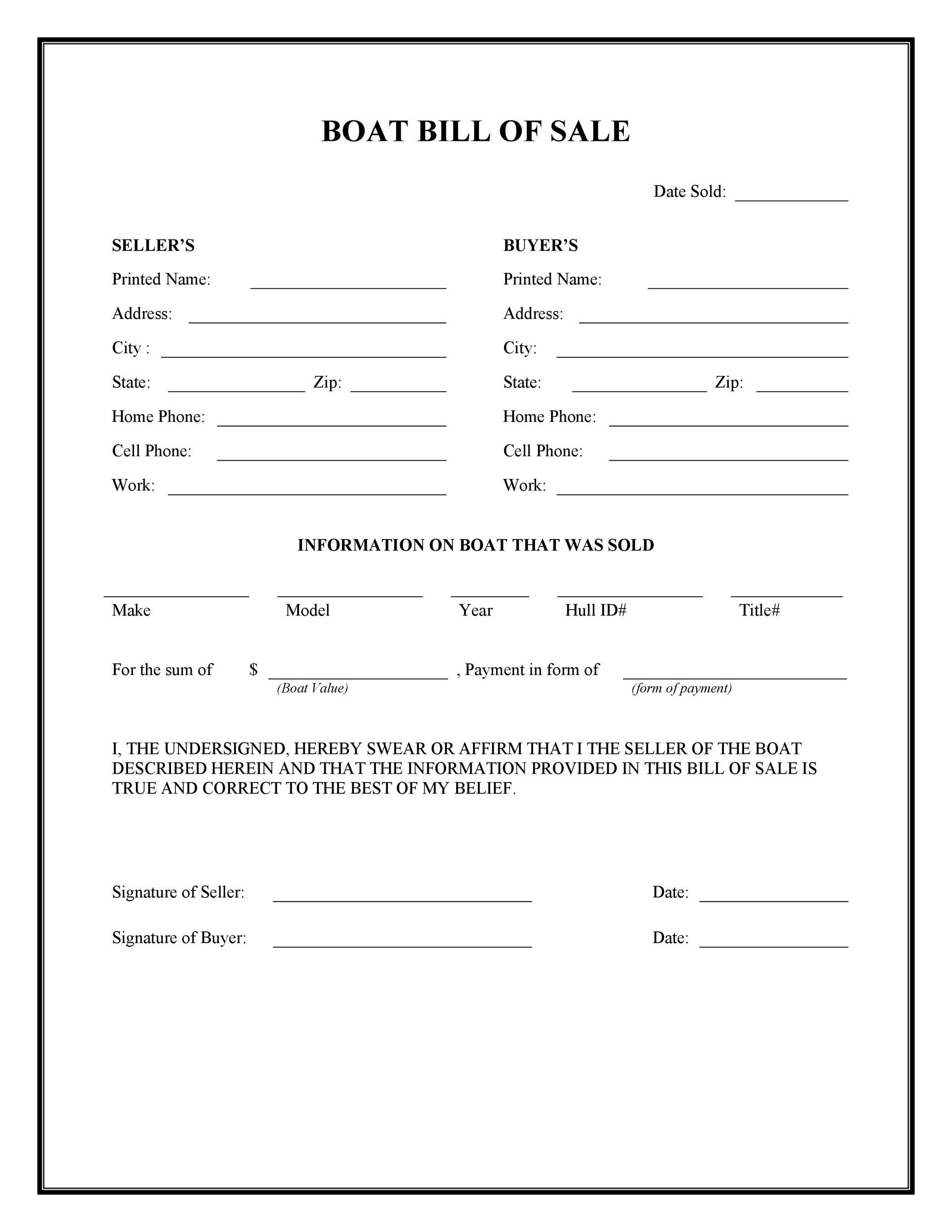 Bill Of Sale Free Printable Form
