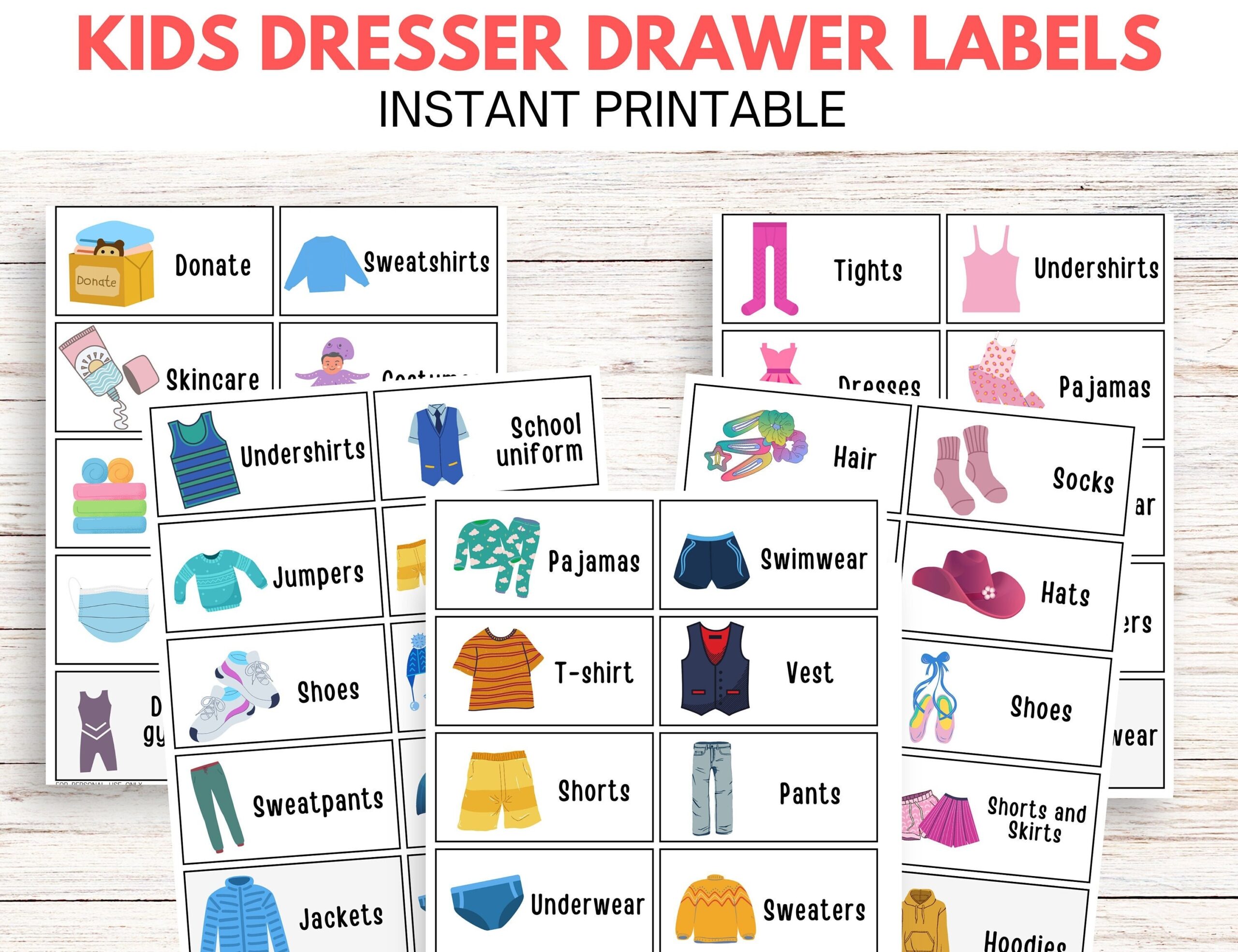 50 Kids Dresser Drawer Labels Printable Kids Closet Storage Stickers Kids Drawer Labels Organization Labels Kids Clothing Storage Labels Etsy