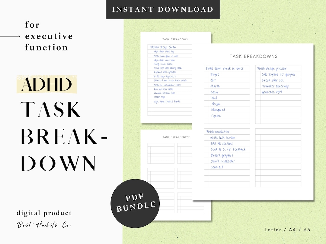 ADHD TASKS SUBTASKS Breakdown Sheet List For Executive Function Notes For Projects Pdf Ready To Print Adhd To Do List Letter a4 a5 Etsy
