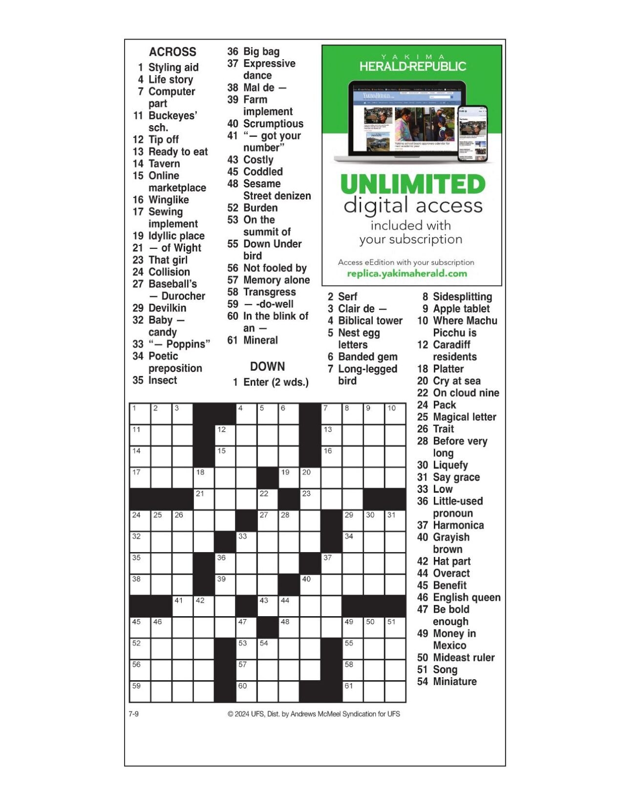 AM Crossword July 9 2024 Crosswords Yakimaherald