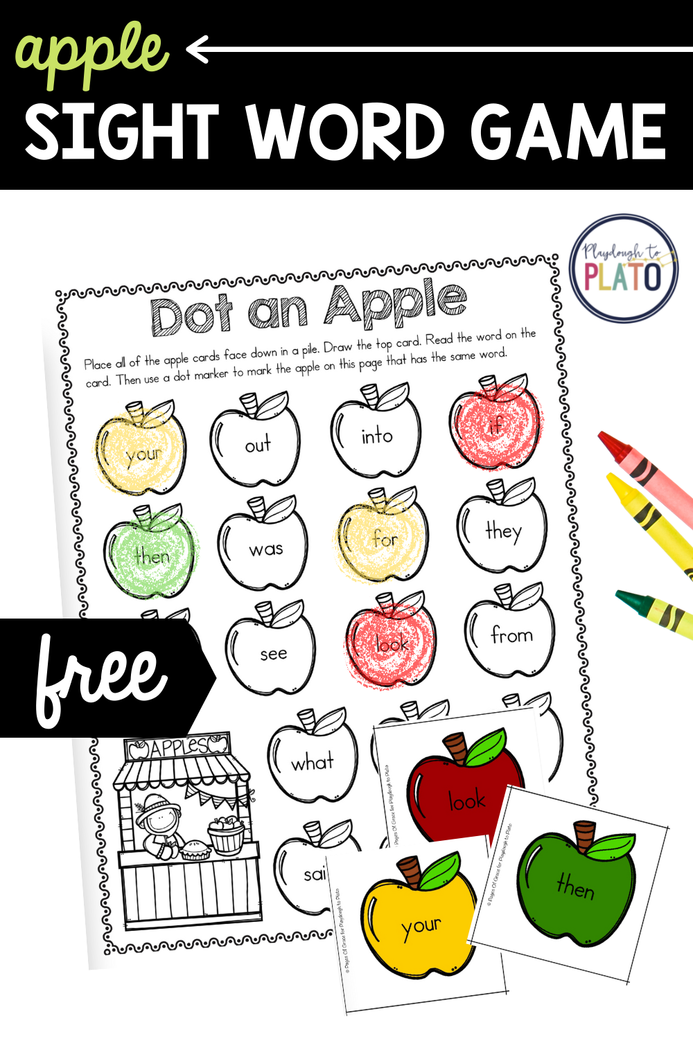 Apple Sight Word Game Playdough To Plato