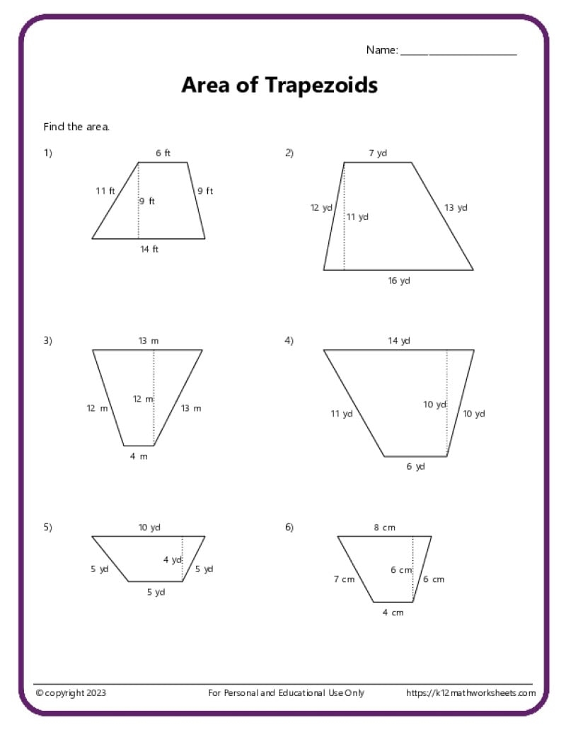 Area And Perimeter Of Trapezoids K12 Math Worksheets