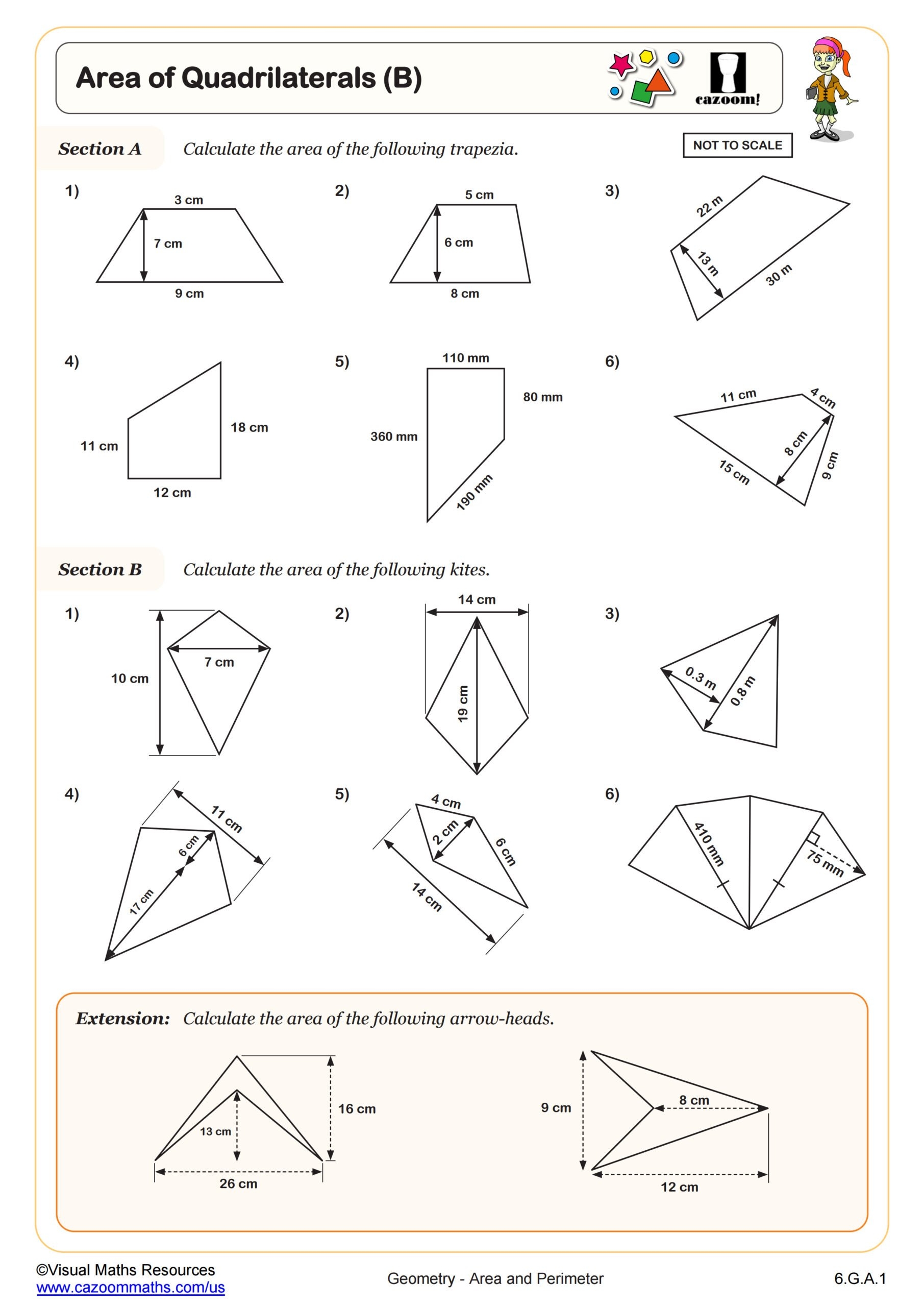 Area Of Quadrilaterals B Worksheet PDF Printable Geometry Worksheet