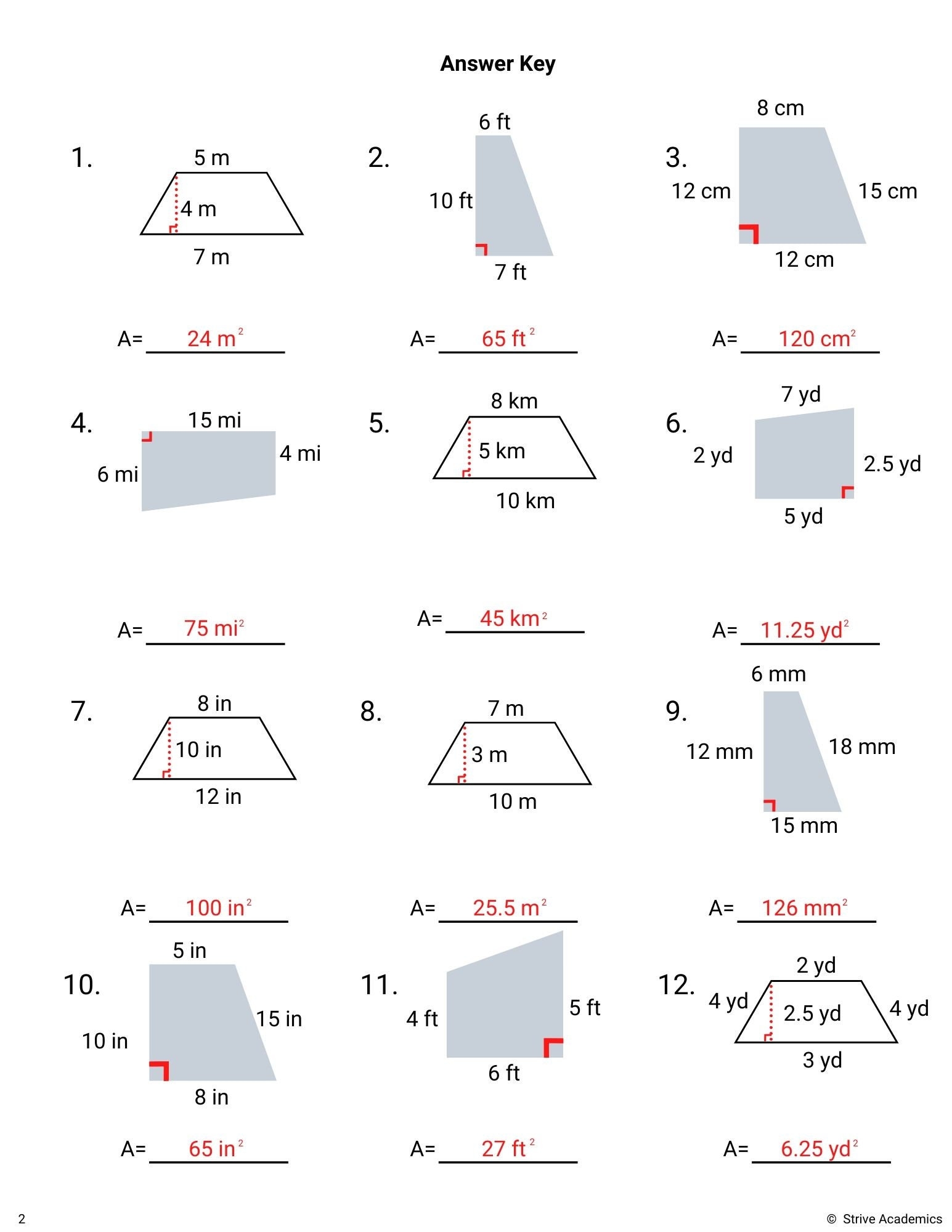 Printable Area Problems Triangle Trapezoid Worksheet