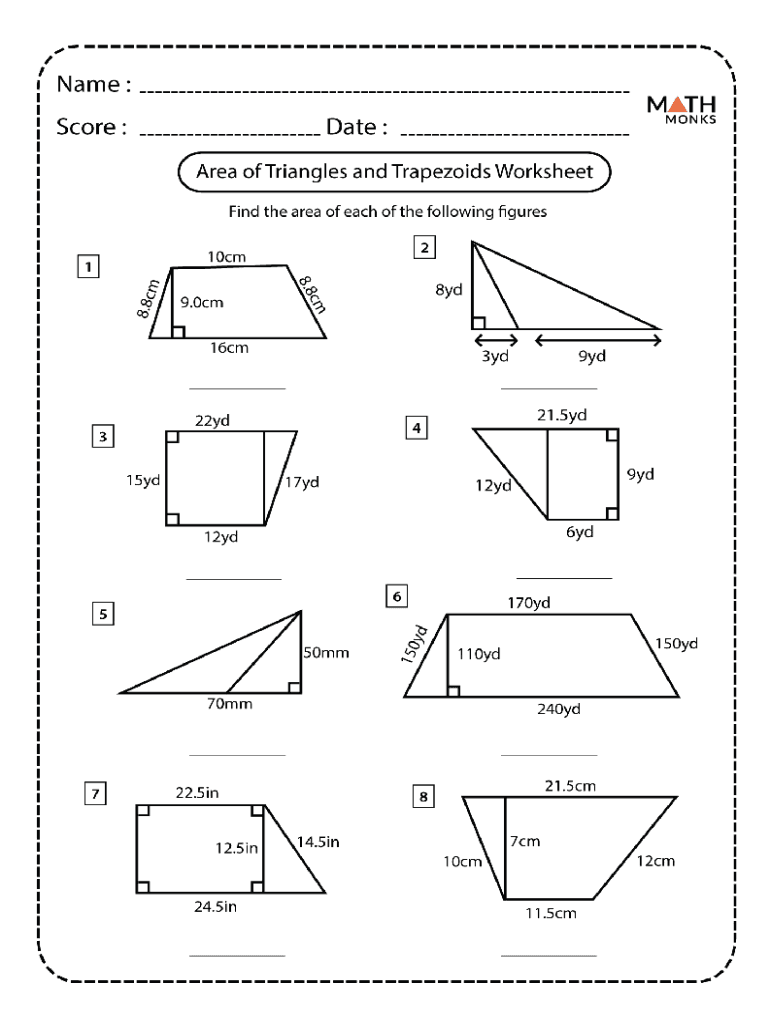 Area Of Triangles And Trapezoids Worksheet Answers 6th Grade Fill Online Printable Fillable Blank PdfFiller