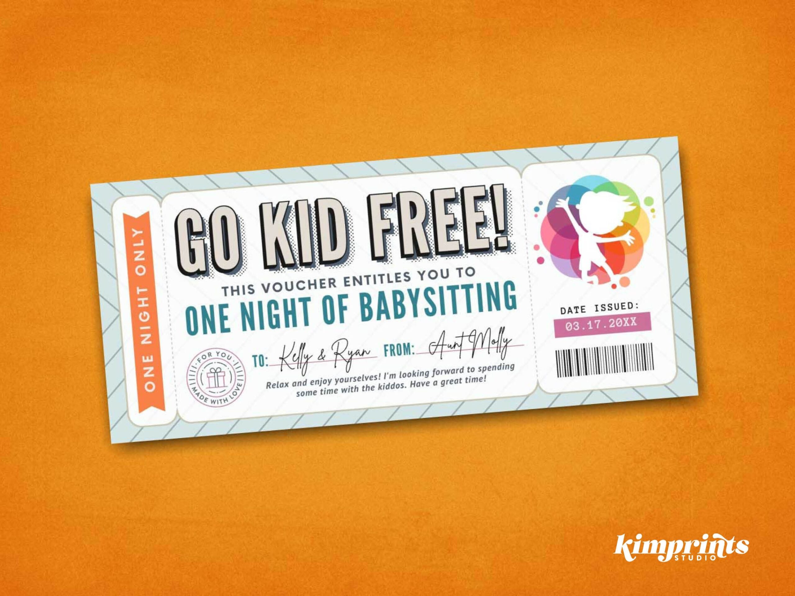 Babysitting Ticket Template Free Babysitting Gift Certificate Custom Babysitting Coupon Babysitting Voucher Parents Night Out Self edit Etsy