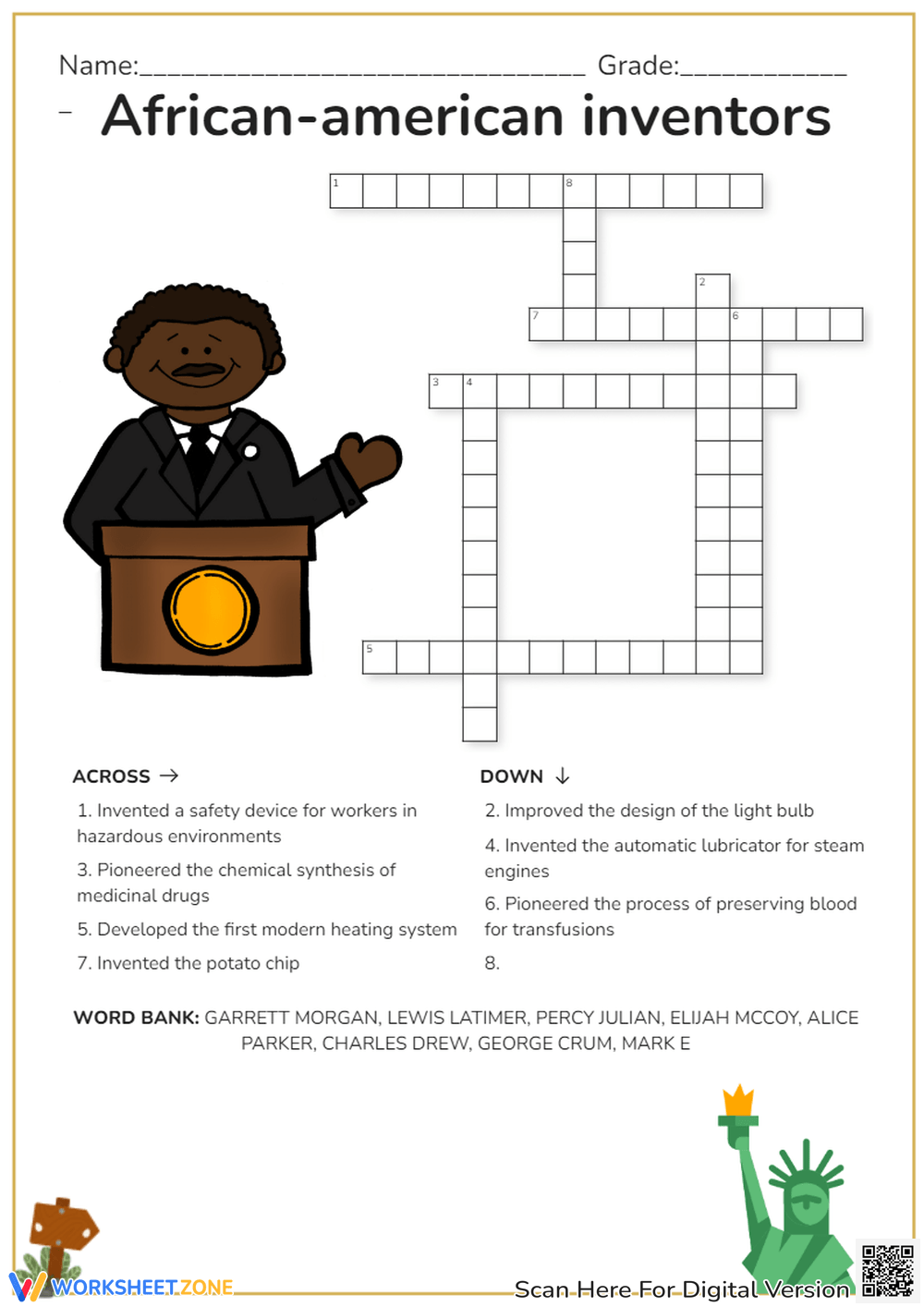 Black History Crossword Puzzle Worksheets 2025