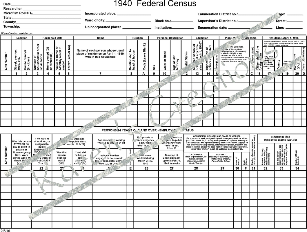 Blank US Census Forms For Ty And Logan