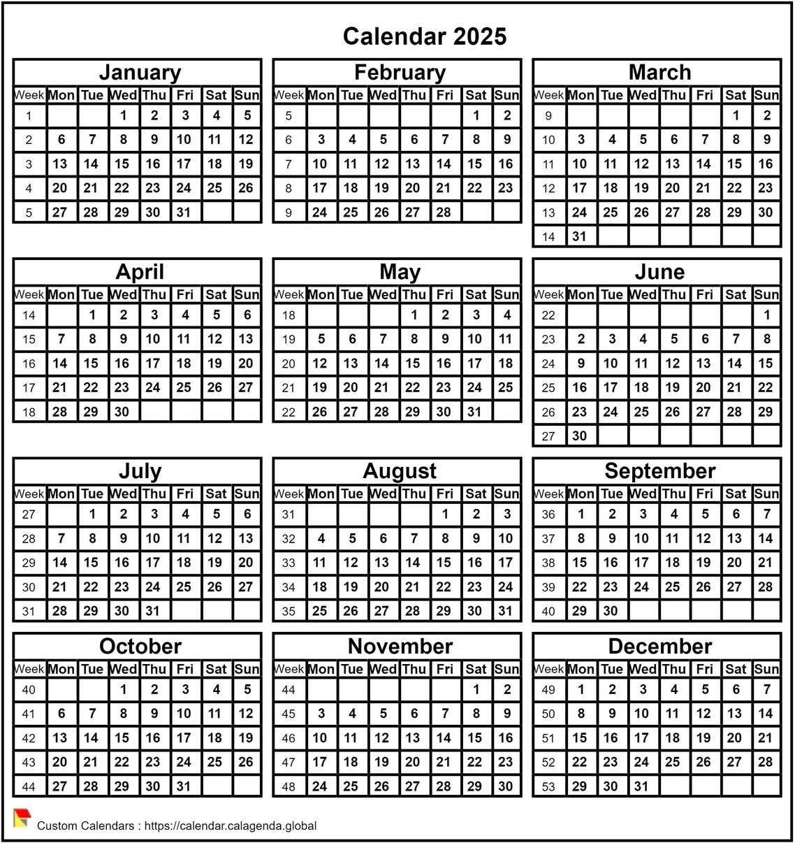 Printable Calendars 2025 Portrait