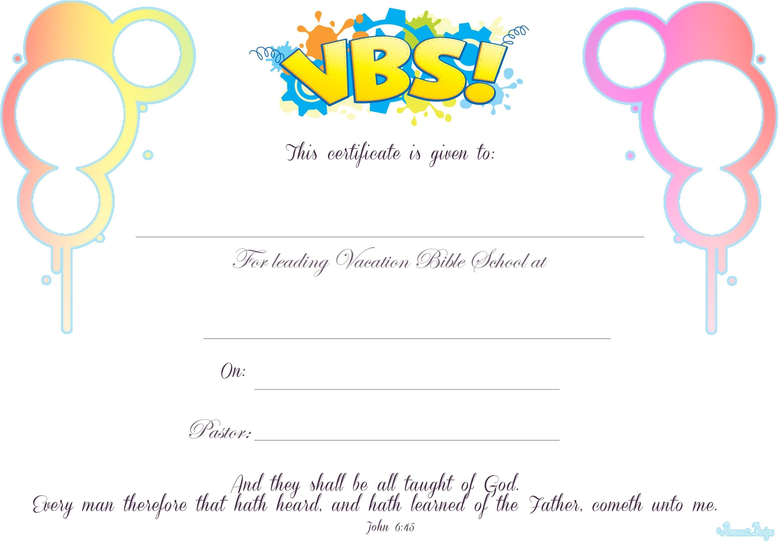 Certificate For VBS Leader Downloadable PDF Customizable Frameable Printable Digital File Etsy
