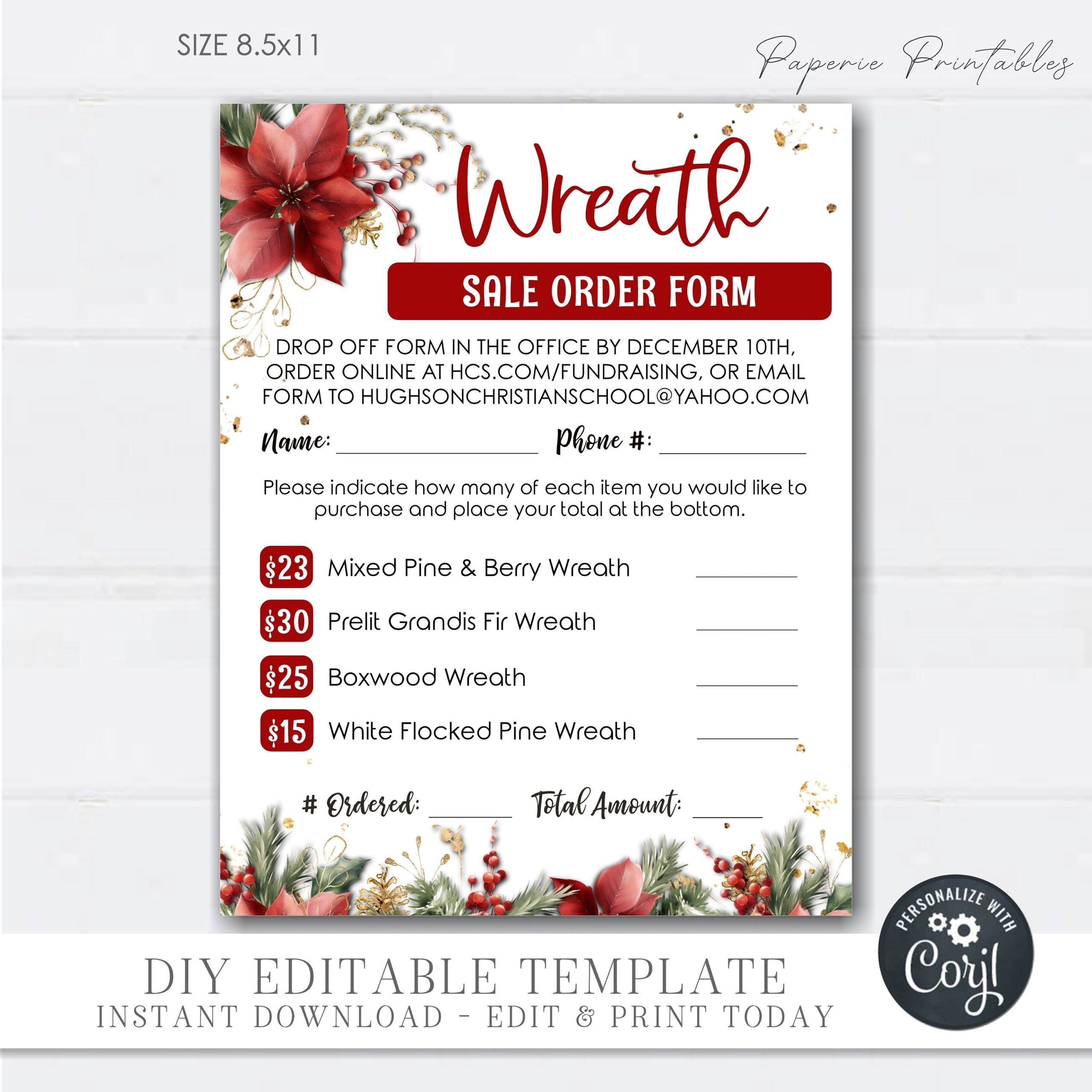 Custom Wreath Order Form Template Etsy