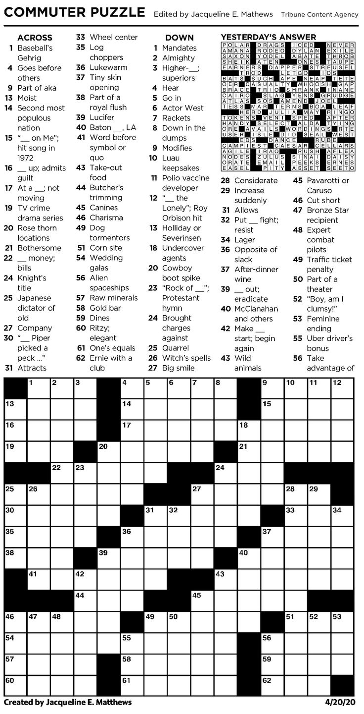 Daily Commuter Crossword Printable