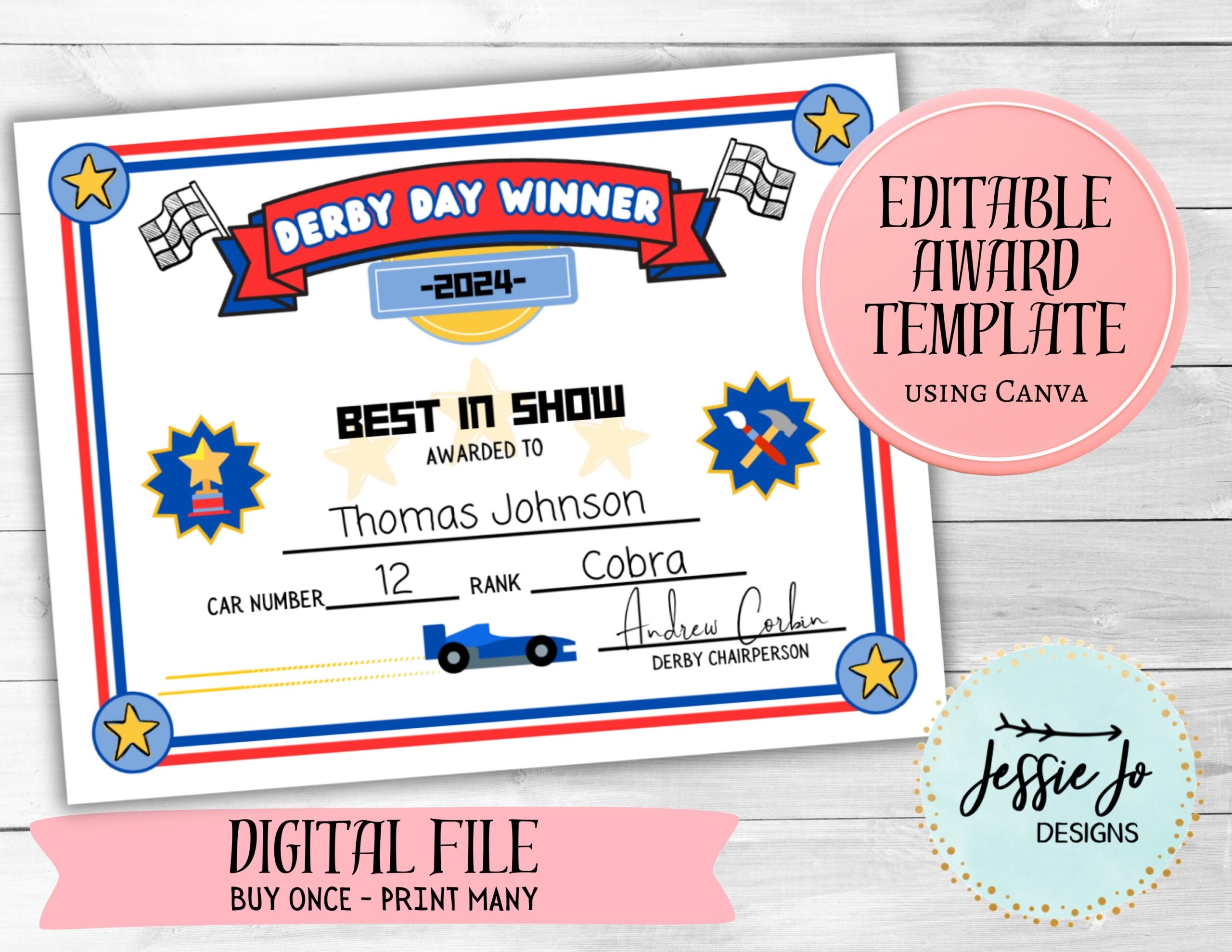 Derby Day Winner Car Race Certificate Editable Award Template Canva Template Etsy Denmark