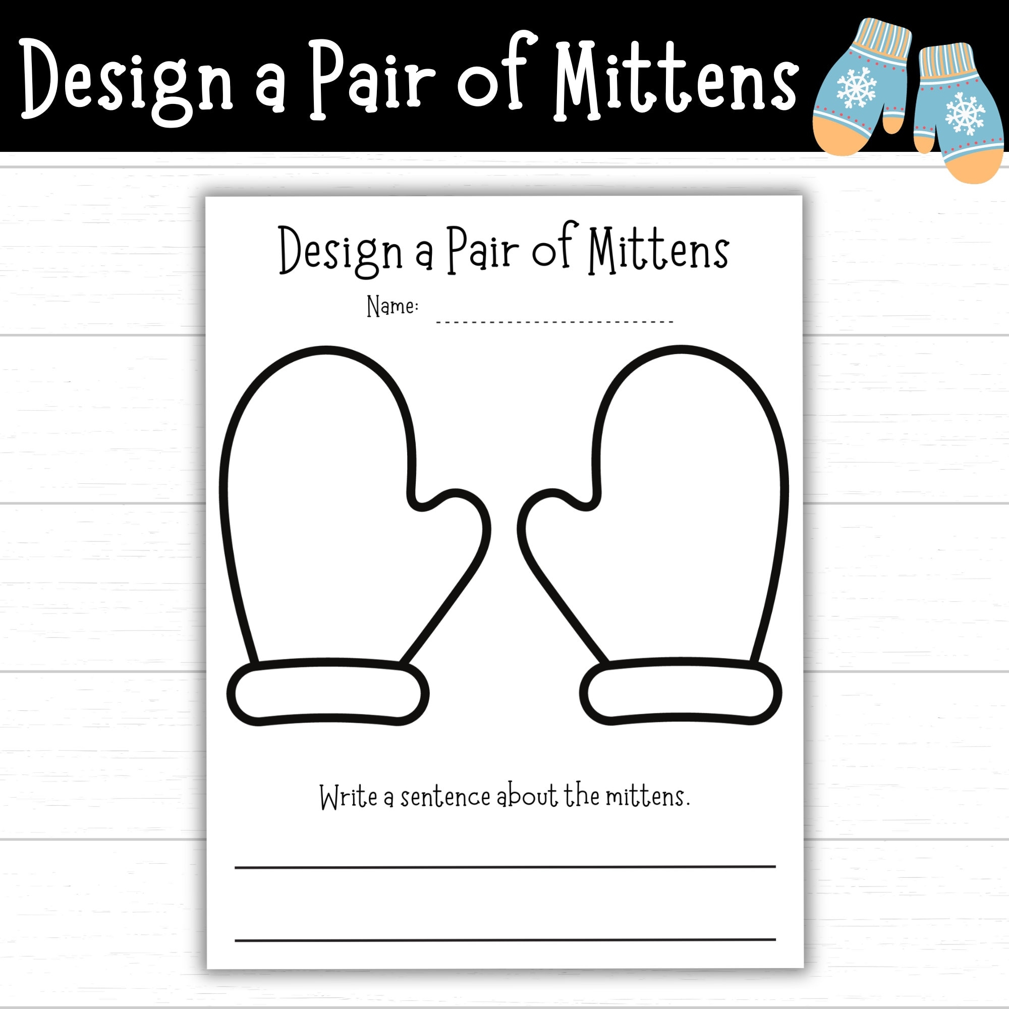 Design A Pair Of Mittens Printable Mitten Template Winter Writing Activity Mitten Printables Winter Activities For Kids Mitten Designs Etsy