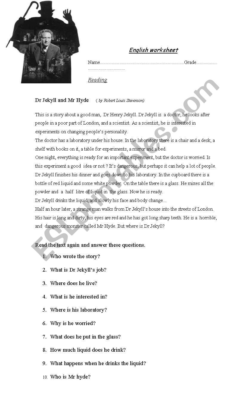 Dr Jekyll And Mr Hyde ESL Worksheet By Pedrovalpo