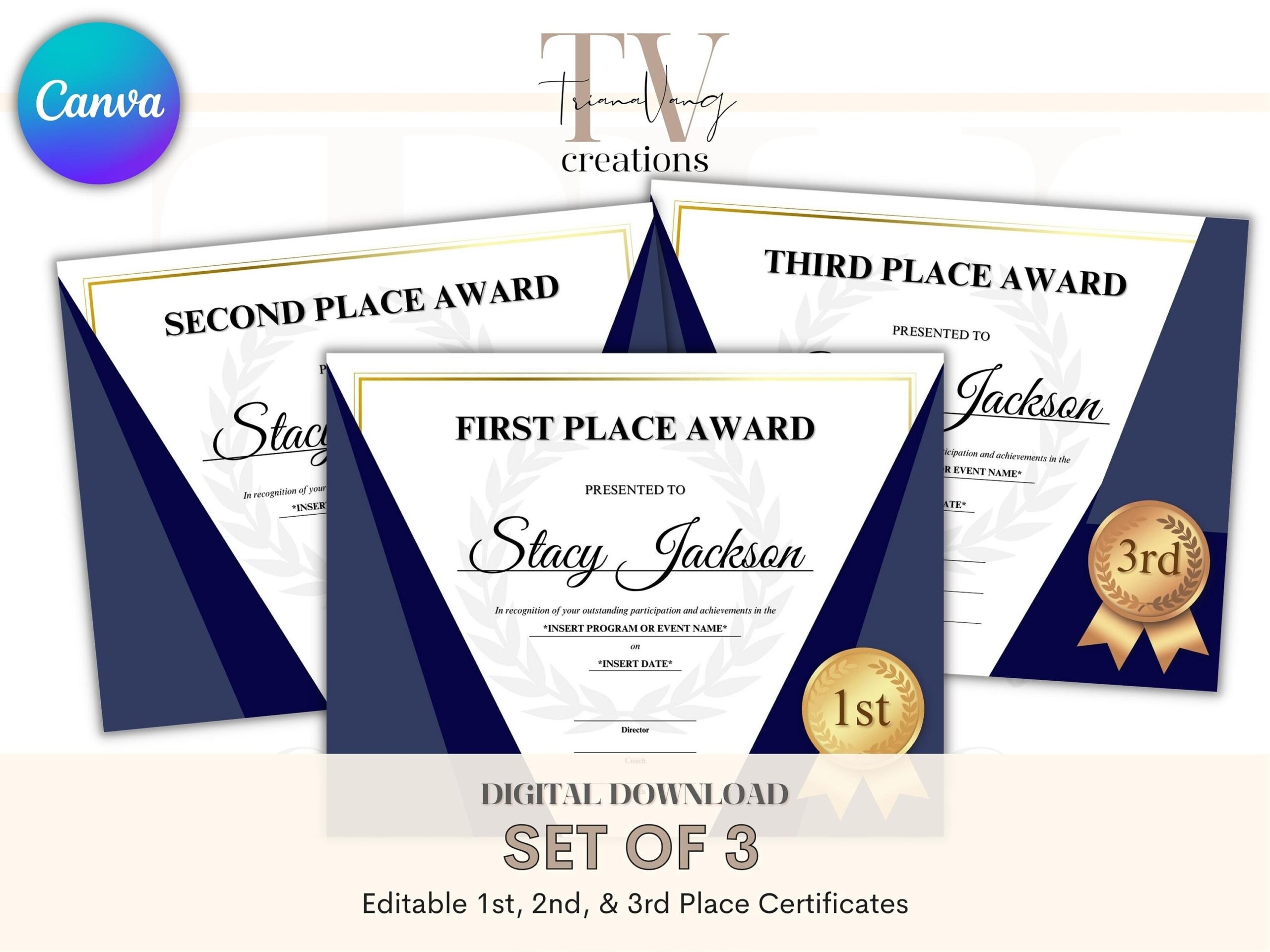 Editable 1st 2nd And 3rd Place Certificates Student athlete Recognition 1st Place 2nd Place 3rd Place Customizable Canva Editable Etsy