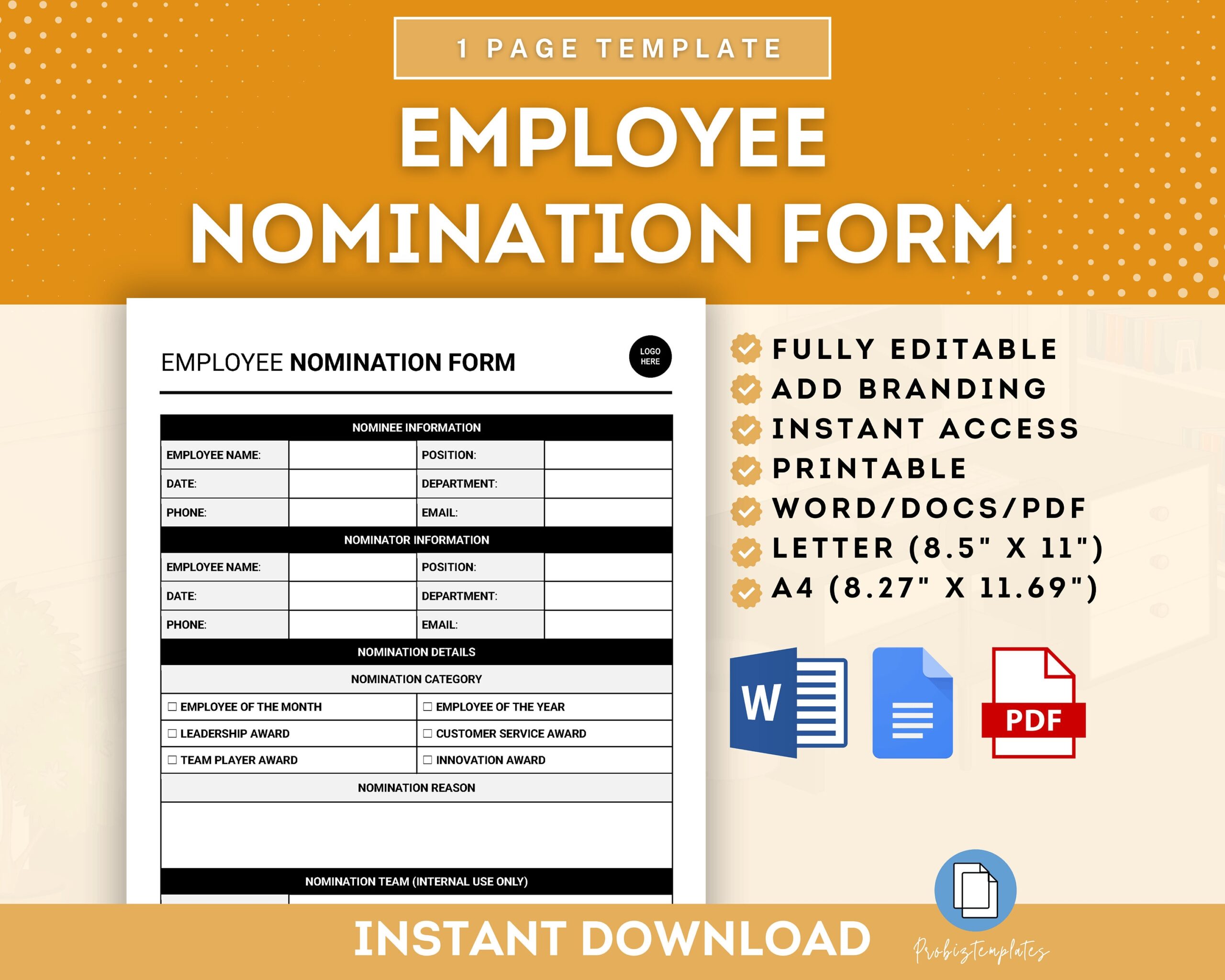 Employee Nomination Form Template Staff Recognition Nomination Employee Recognition Award Employee Achievement Award Nomination Template Etsy