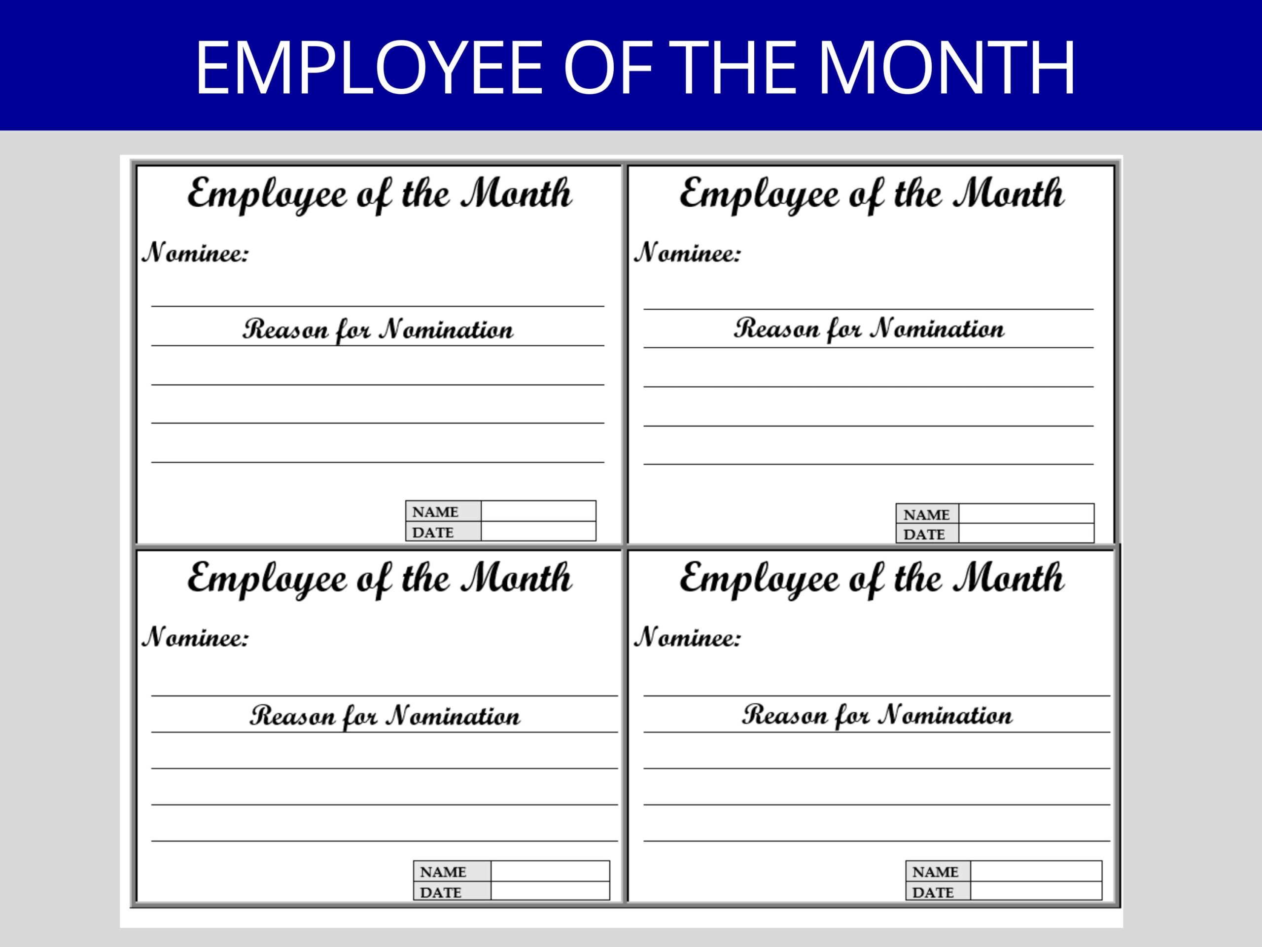 Employee Of The Month Editable Nomination Template Nomination Card HR Template Staff Recognitions Human Resource Form Award Document Etsy
