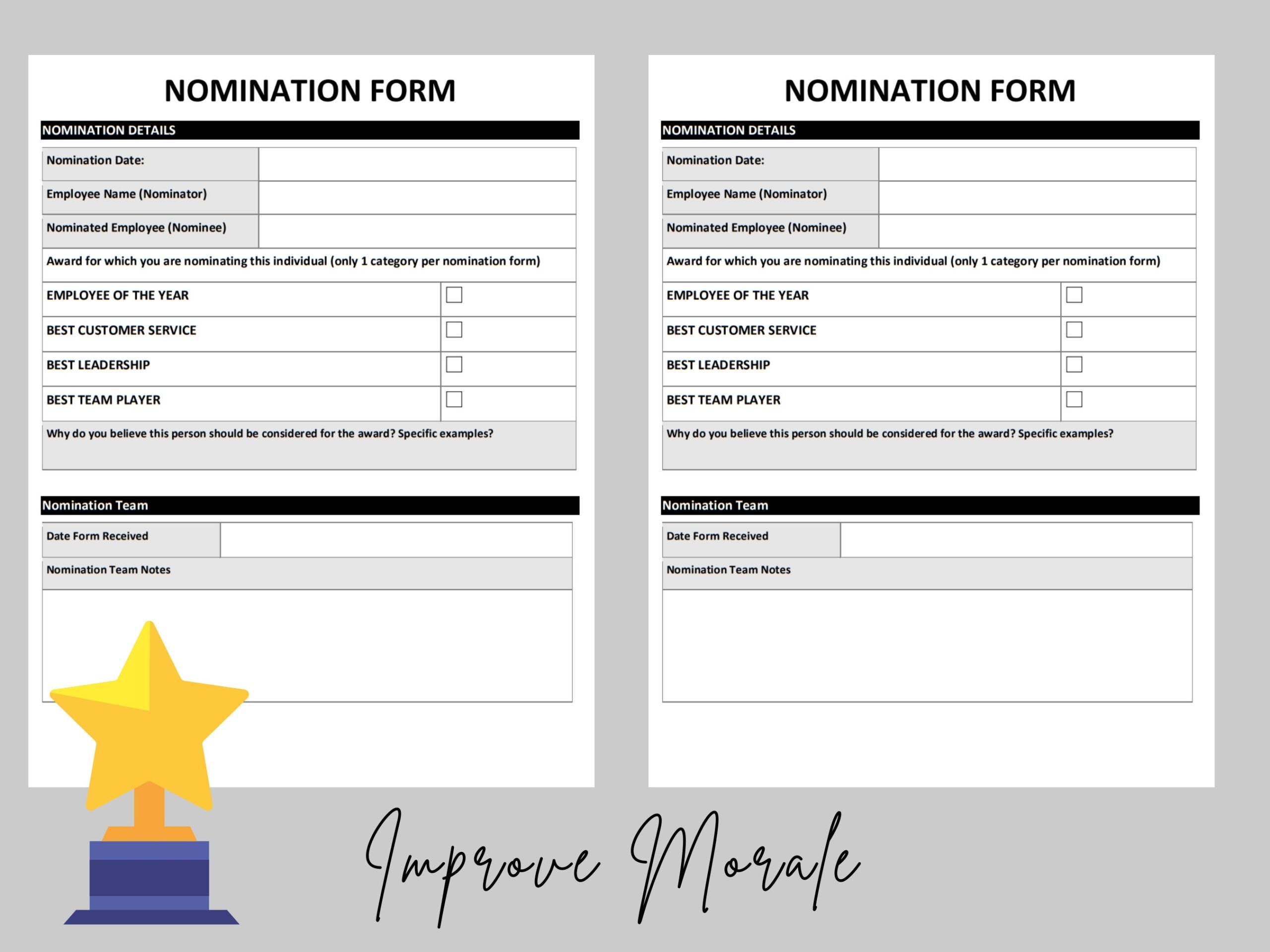 Employee Recognition Award Nomination Template A Must have HR Resource For Employee Of The Month Programs Etsy