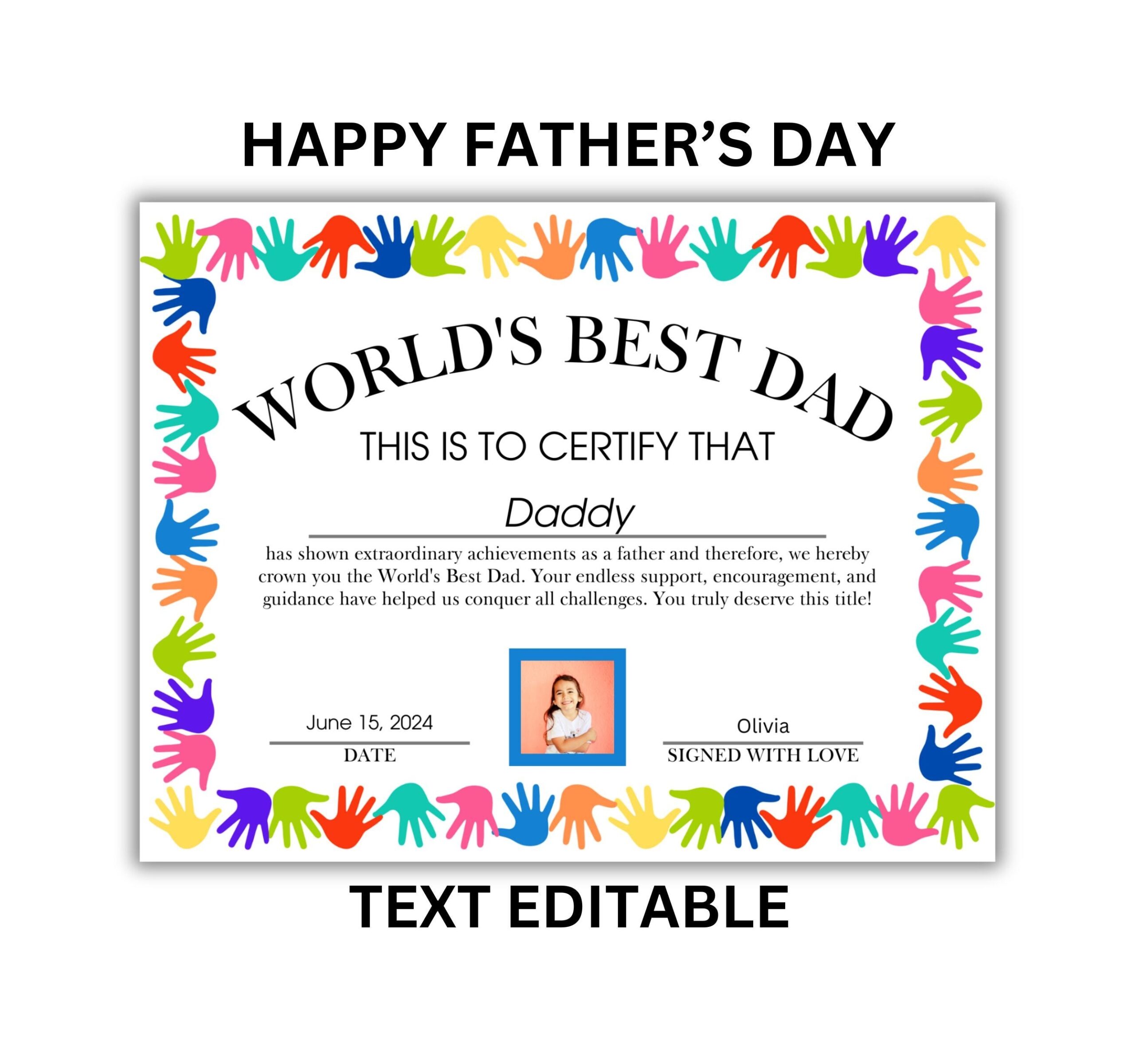 FATHER S DAY Award Certificate Editable Father s Day Award Gift Personalized Father s Day Gift World s BEST Dad Etsy