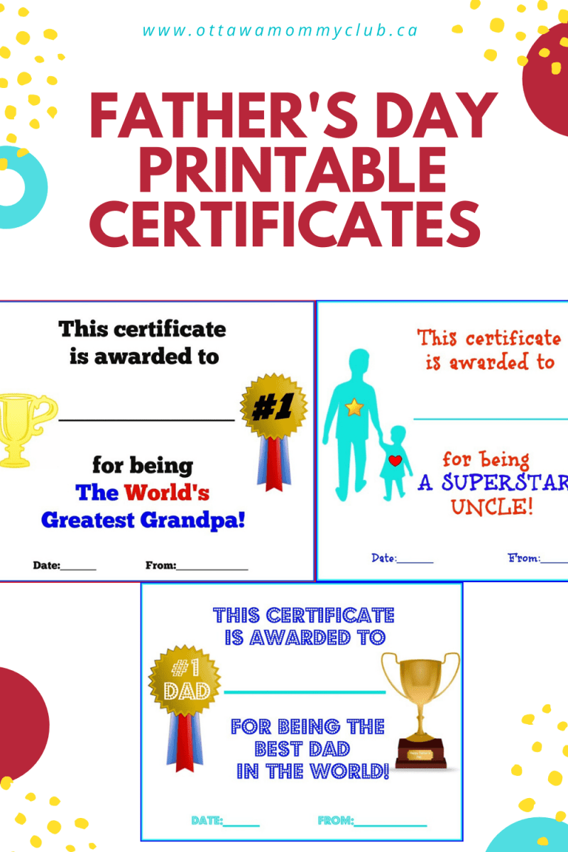 Father s Day Printable Certificates Ottawa Mommy Club