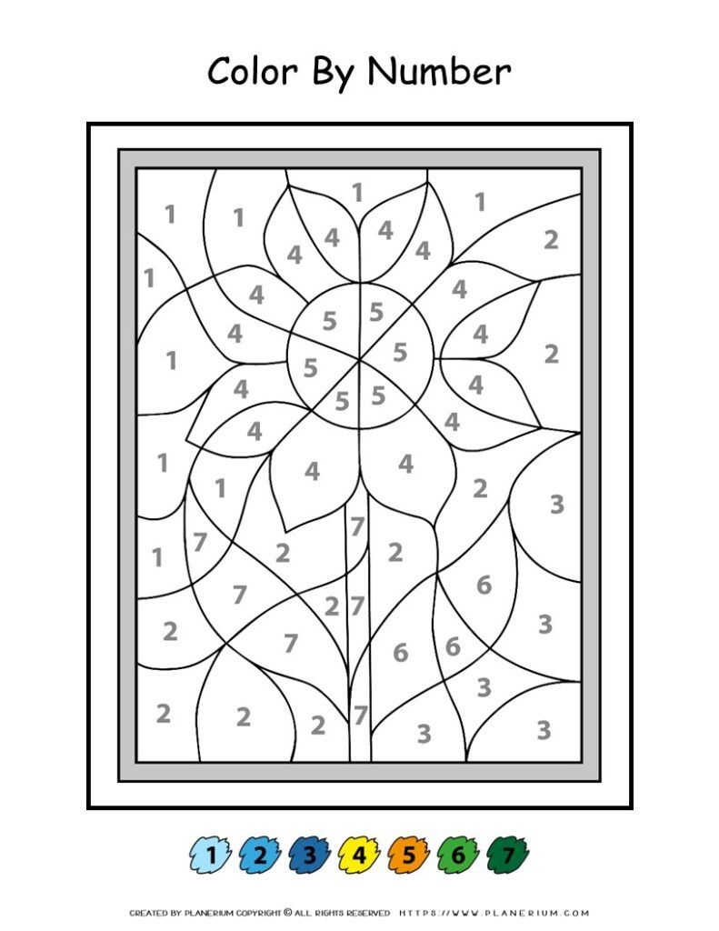 Flower Color by Number Worksheet Spring Summer Activity For Kids