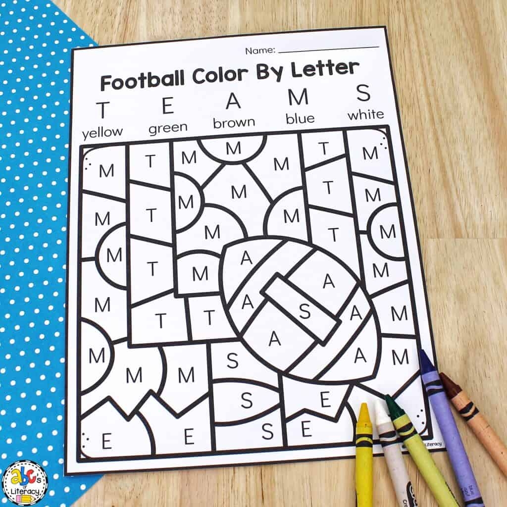Football Color By Letter Worksheets