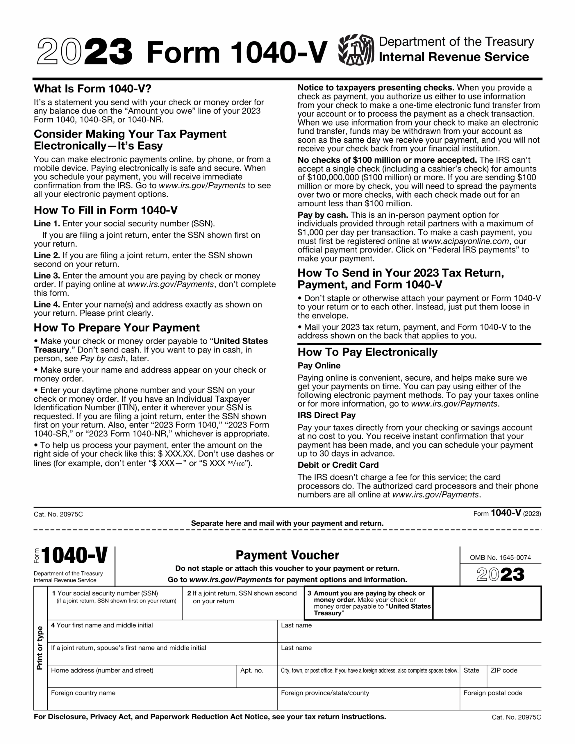 Form 1040 V 2024 2025 Complete And Download With PDF Guru