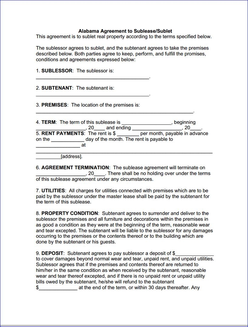 Printable Rental Agreement Including Utilities Alabama