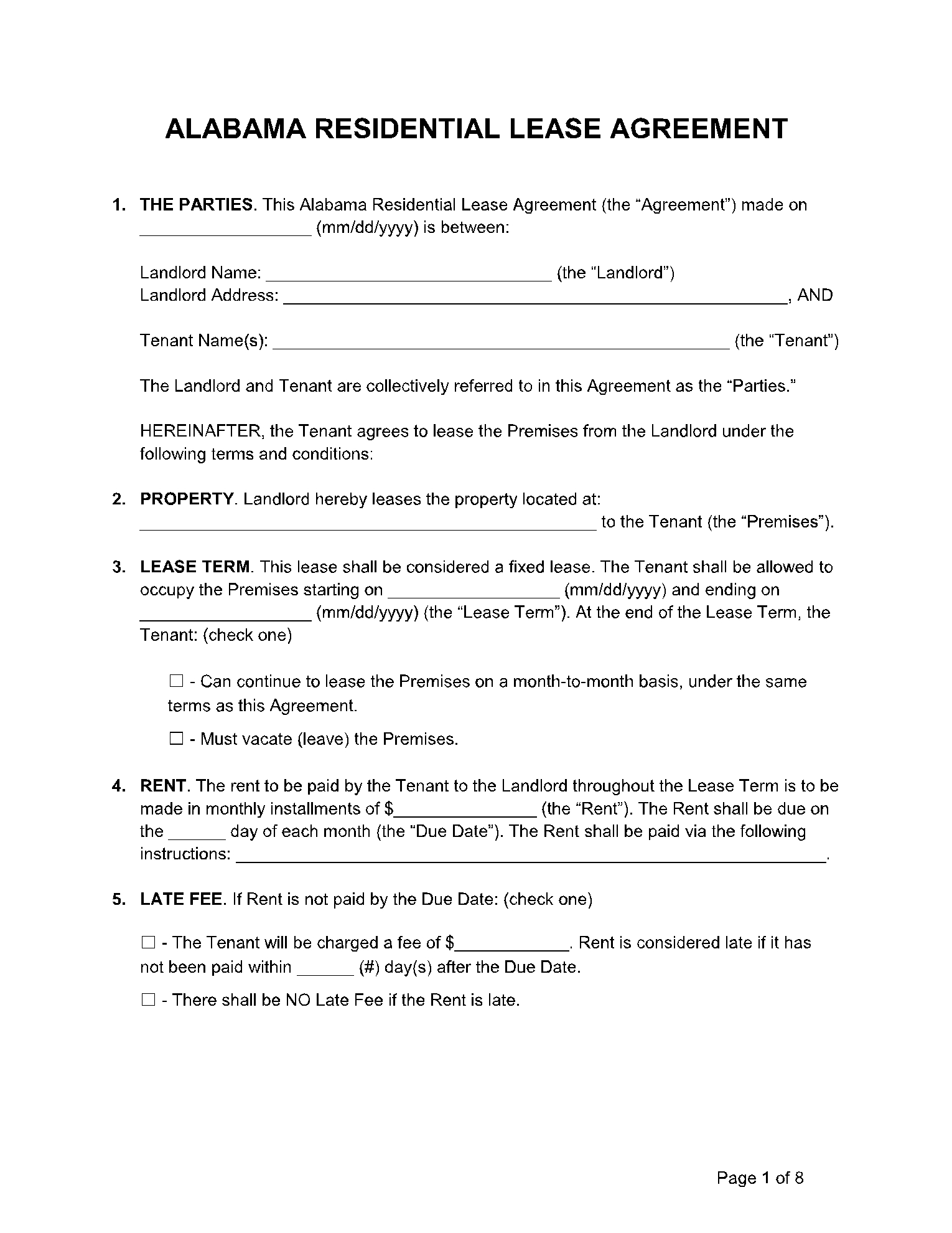 Free Alabama Rental Lease Agreement 2021 Updated 