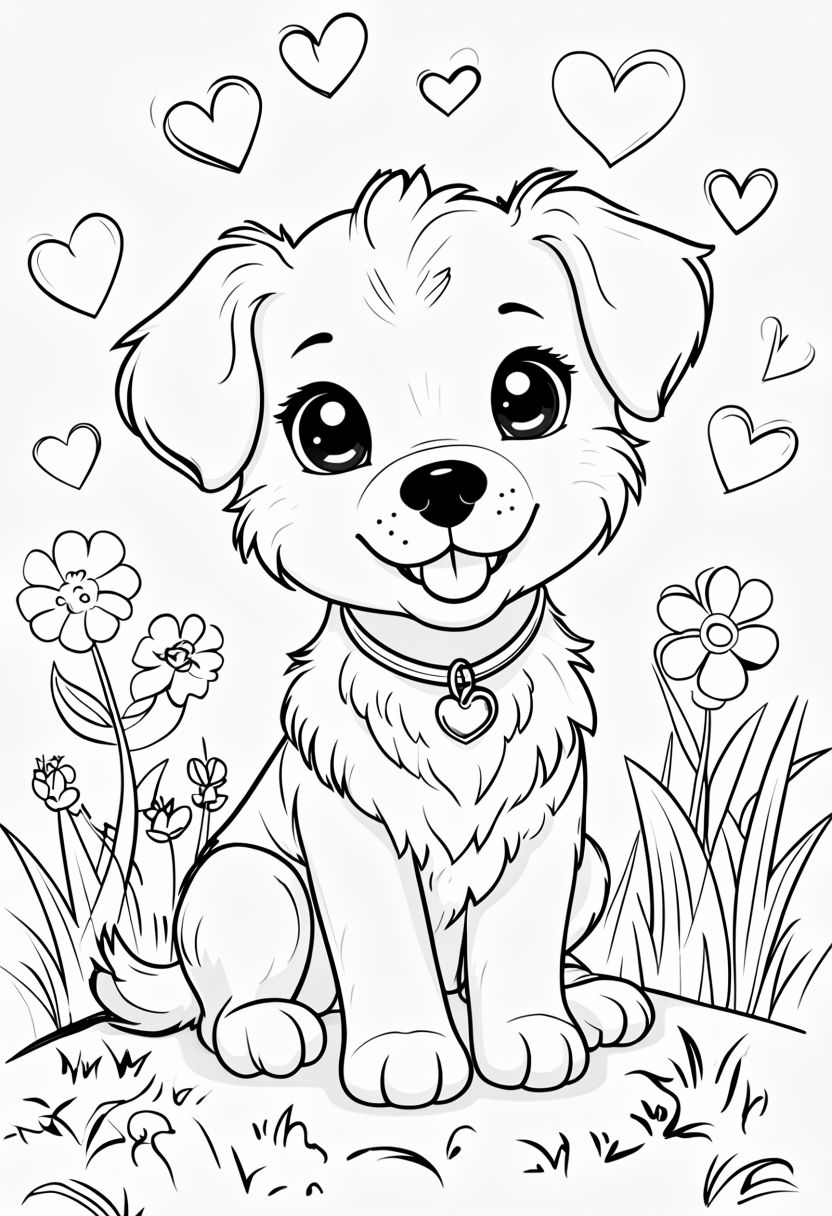 Free And Customizeable Coloring Book Page Of A Golden Doodle Puppy Laying In Grass Templates Playground