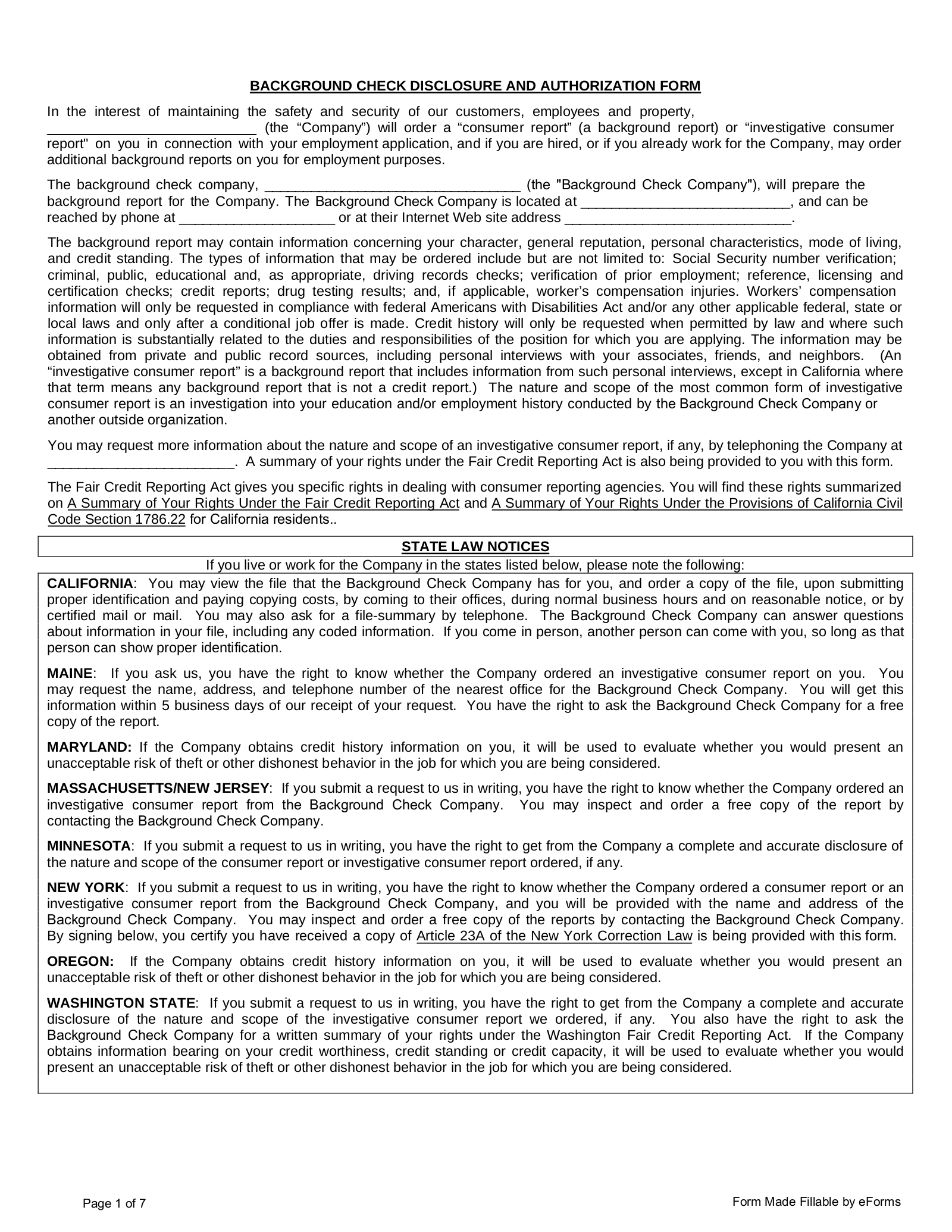 Background Check Authorization Form Printable