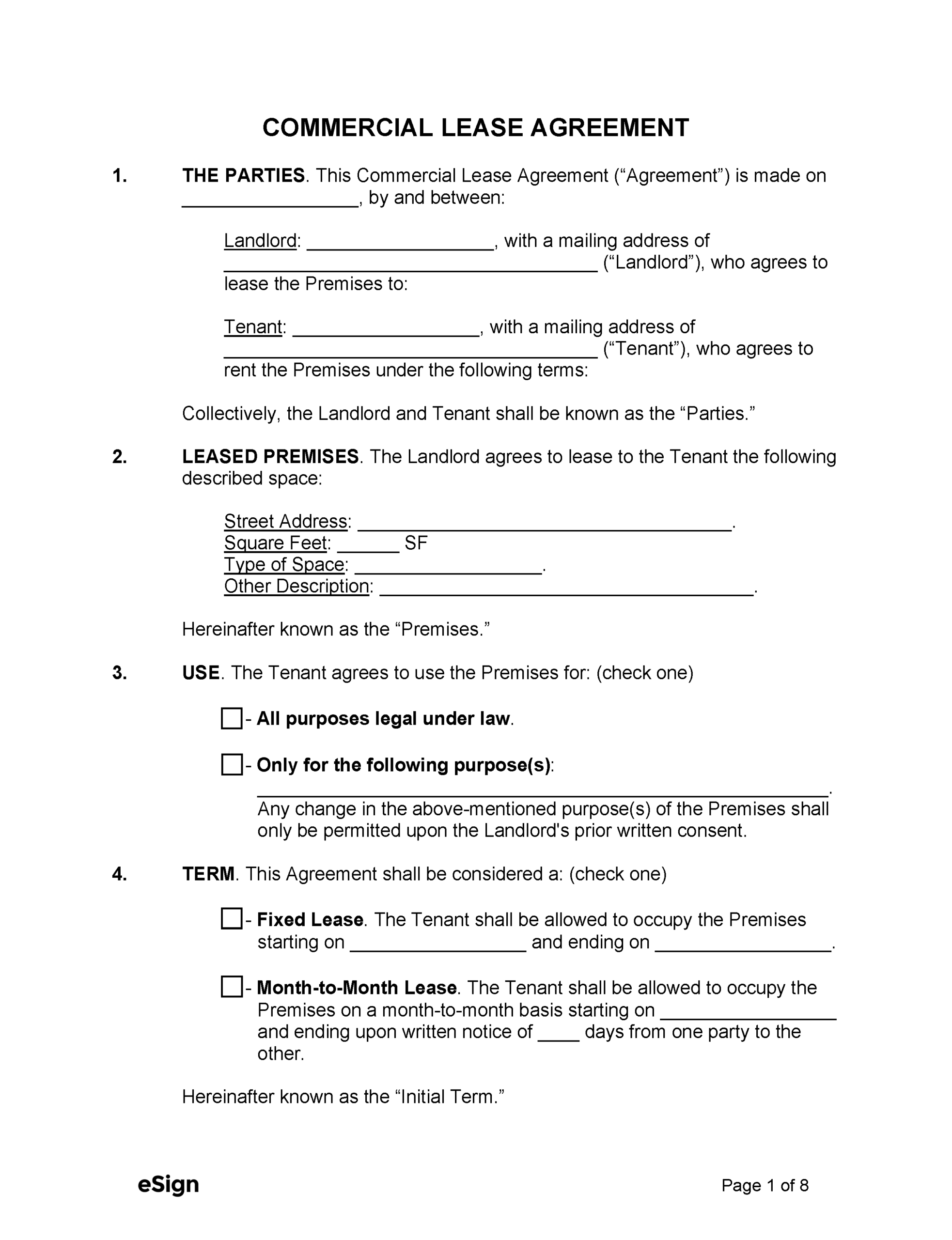 Free Commercial Lease Agreement Templates 5 PDF Word