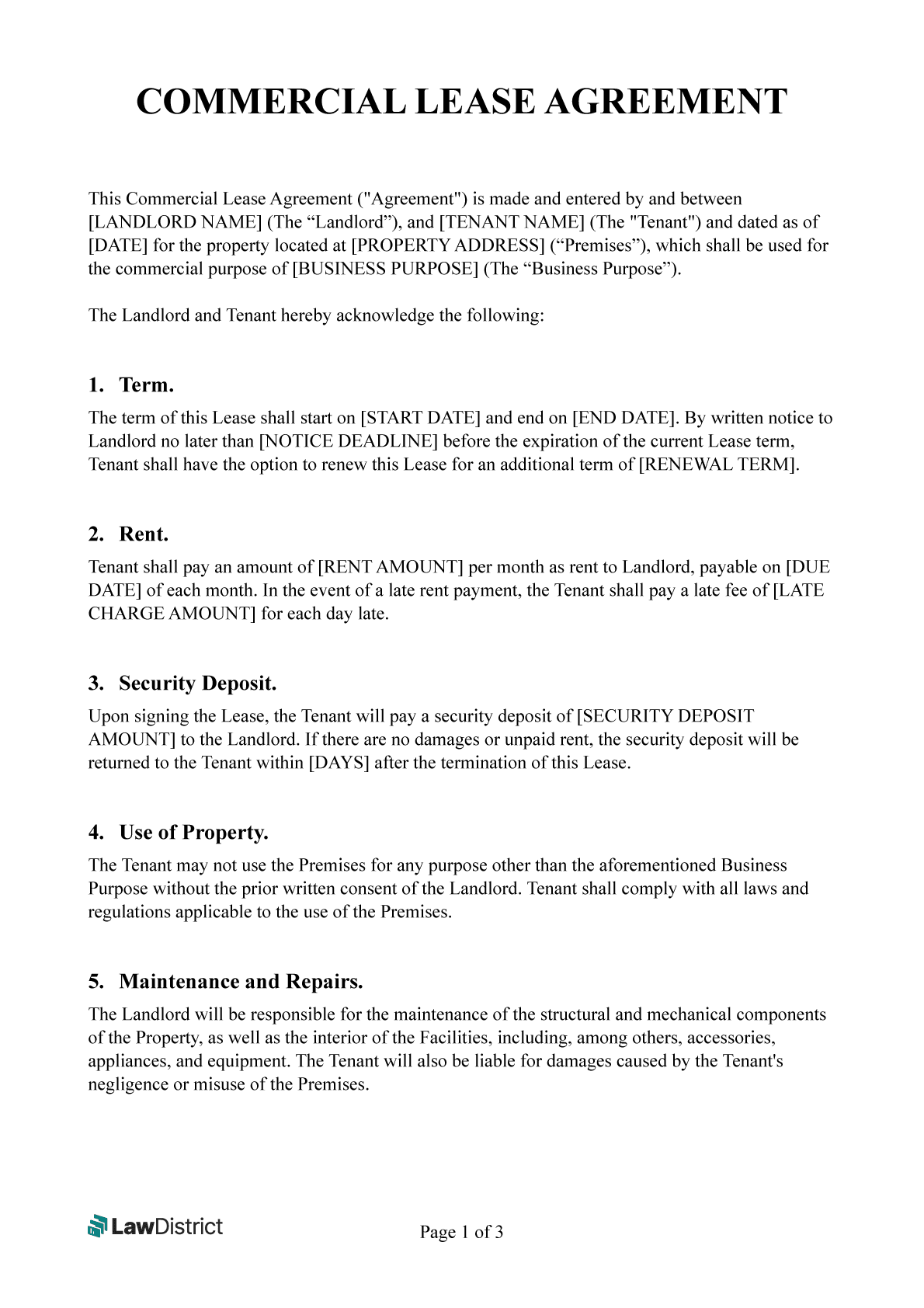 Free Commercial Lease Template UK PDF Word LawDistrict