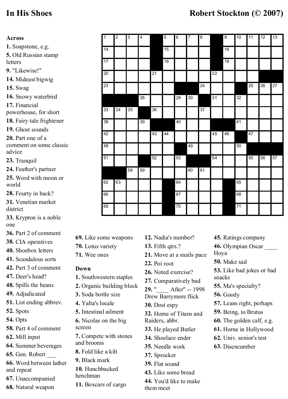 Free Crossword Puzzle 7 In His Shoes Beekeeper Crosswords