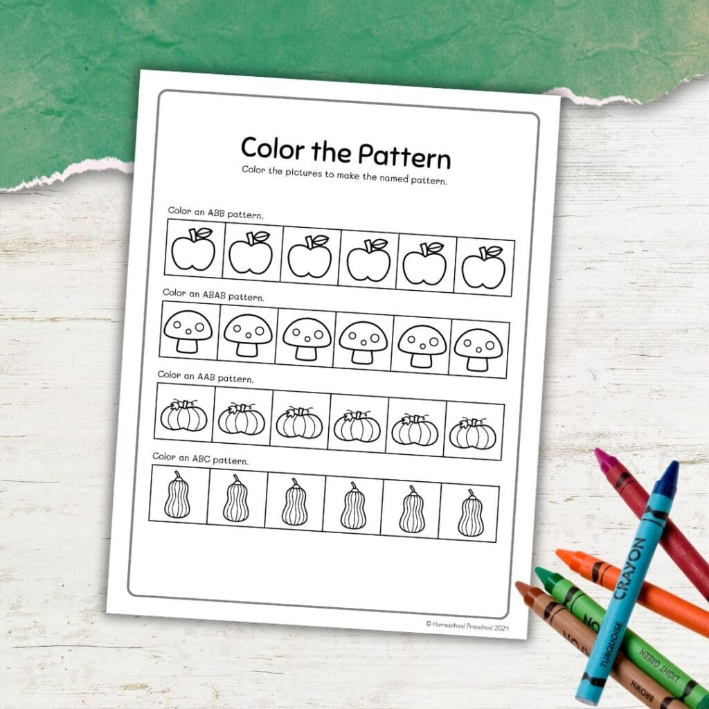 Free Fall Pattern Sequencing Worksheets For Preschoolers