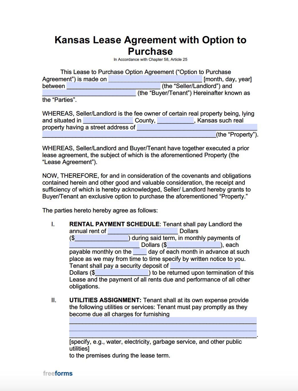Free Kansas Rent To Own Agreement Form PDF Word