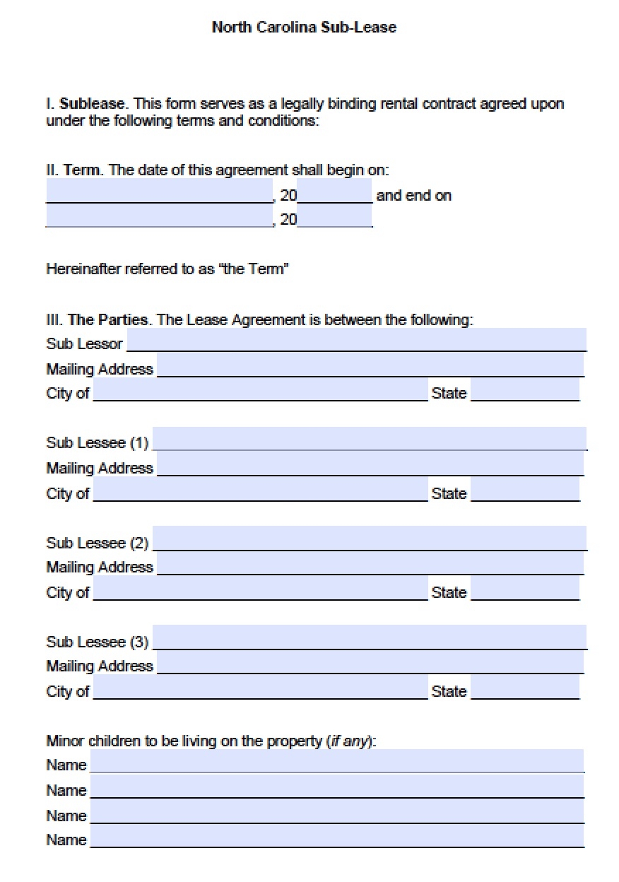 Nc Rental Agreement Printable