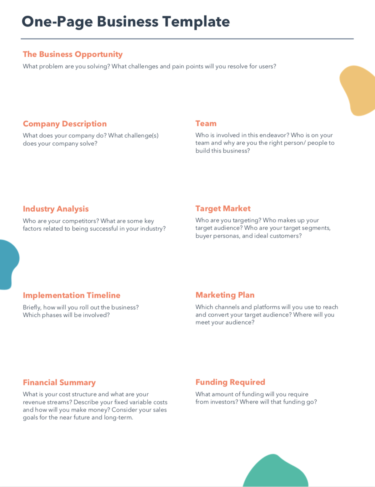 Free One Page Business Plan Template For Word PDF HubSpot