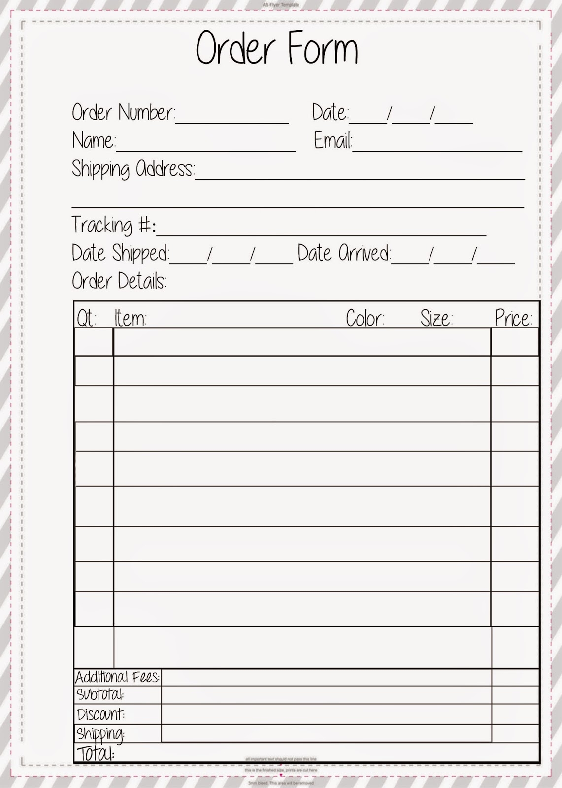 Free Printable Blank Order Forms
