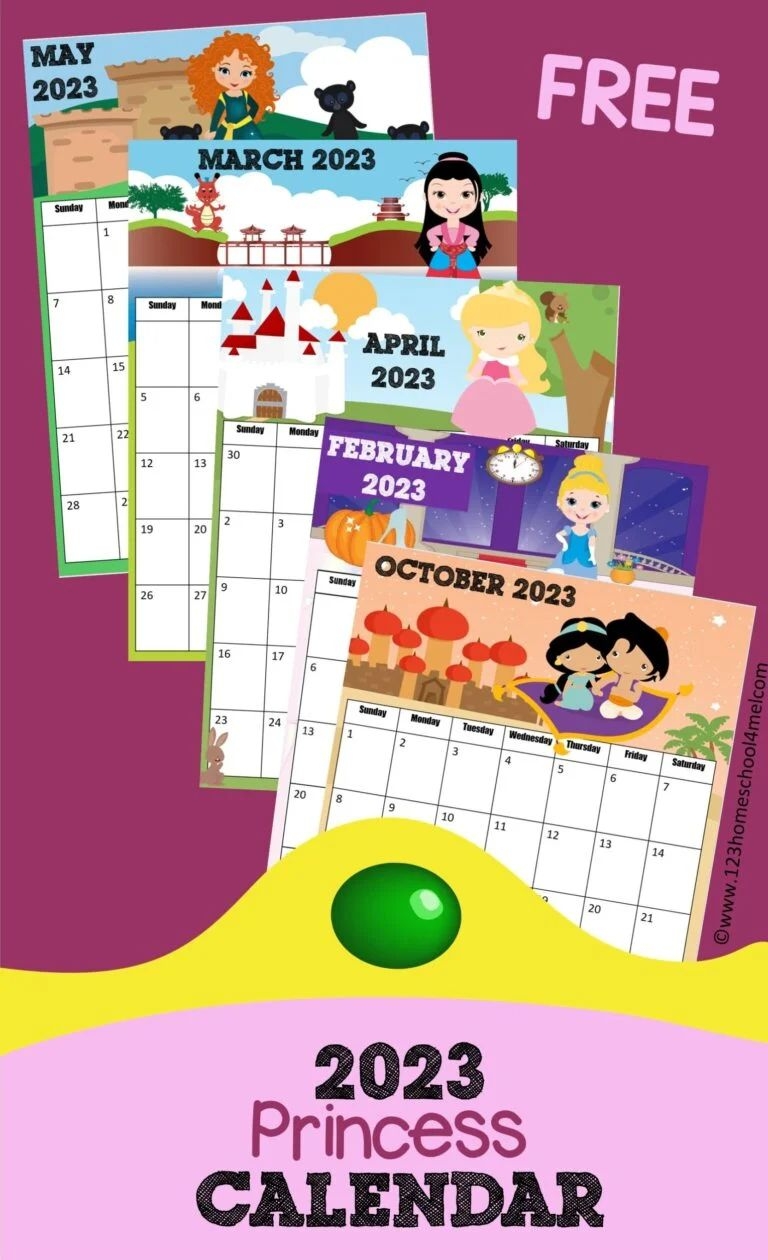 Free Printable Disney Princess Calendar 2025