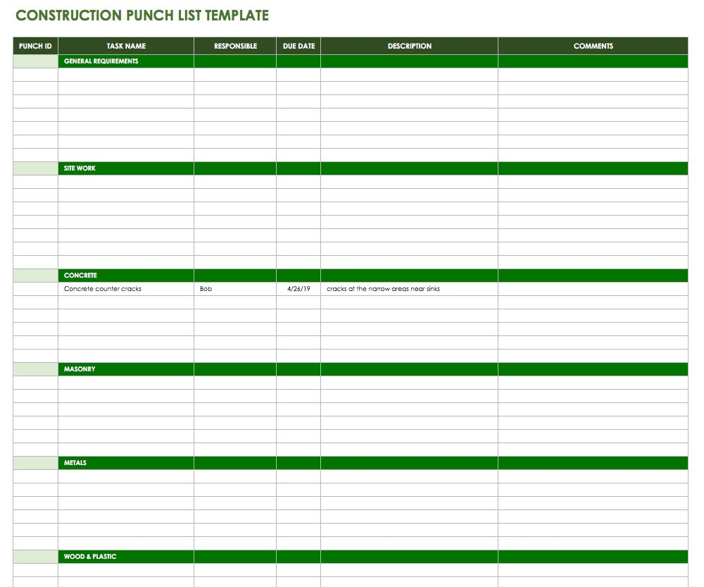 Free Punch List Templates Smartsheet